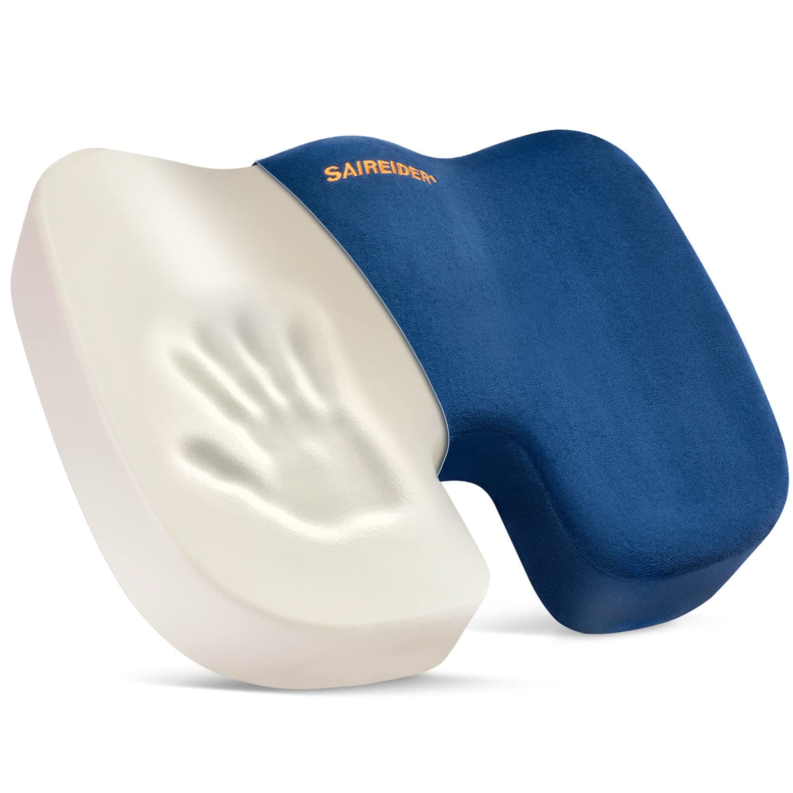 SAIREIDER Chair Cushions for Office, Memory Foam Coccyx Cushion Pads for Tailbone Pain, Car Seat Cushion, Sciatica Relief Pillow, Correct Sitting Posture (Navy Blue)