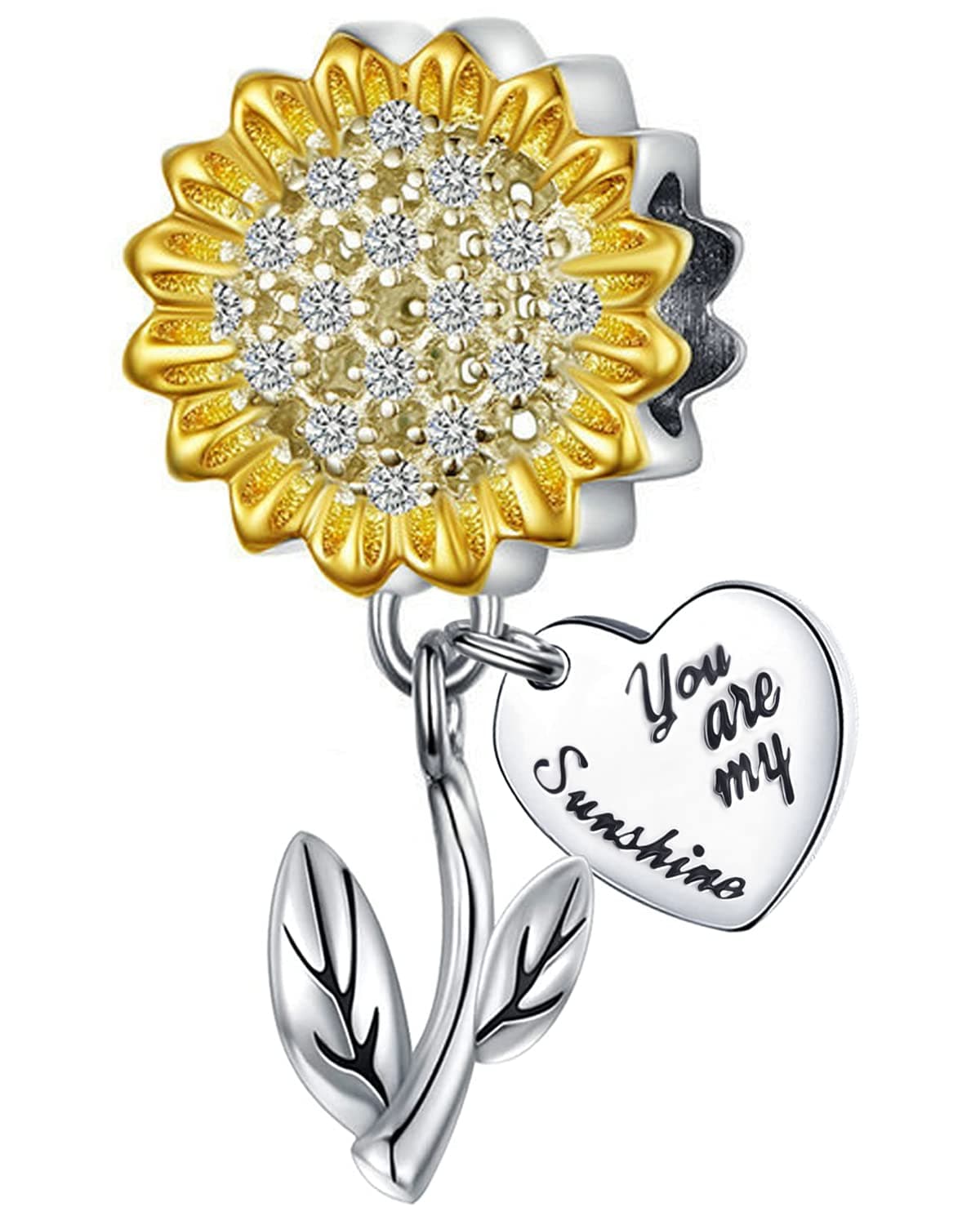 Sunflower Charm fit for Pandora Charms Bracelets Zircon Paved Charm Birthday Jewelry Gifts for Women
