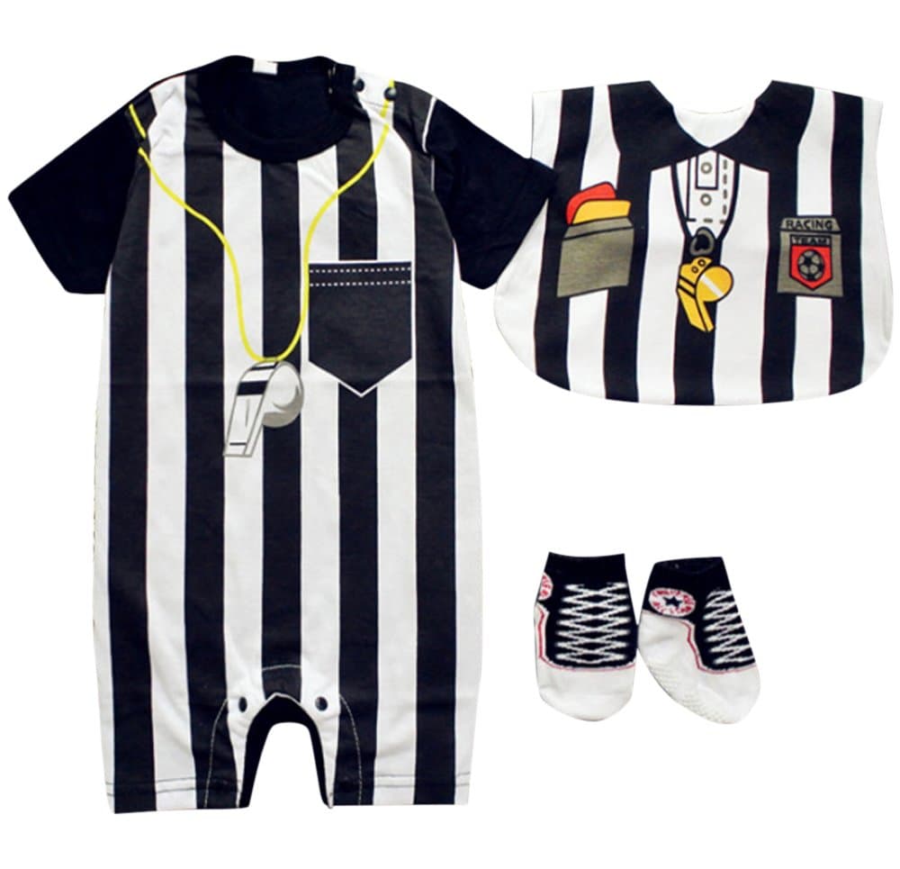 FANCYBABY Baby Toddler Referee Romper Bib Socks Shoe Shirt Outfit Set