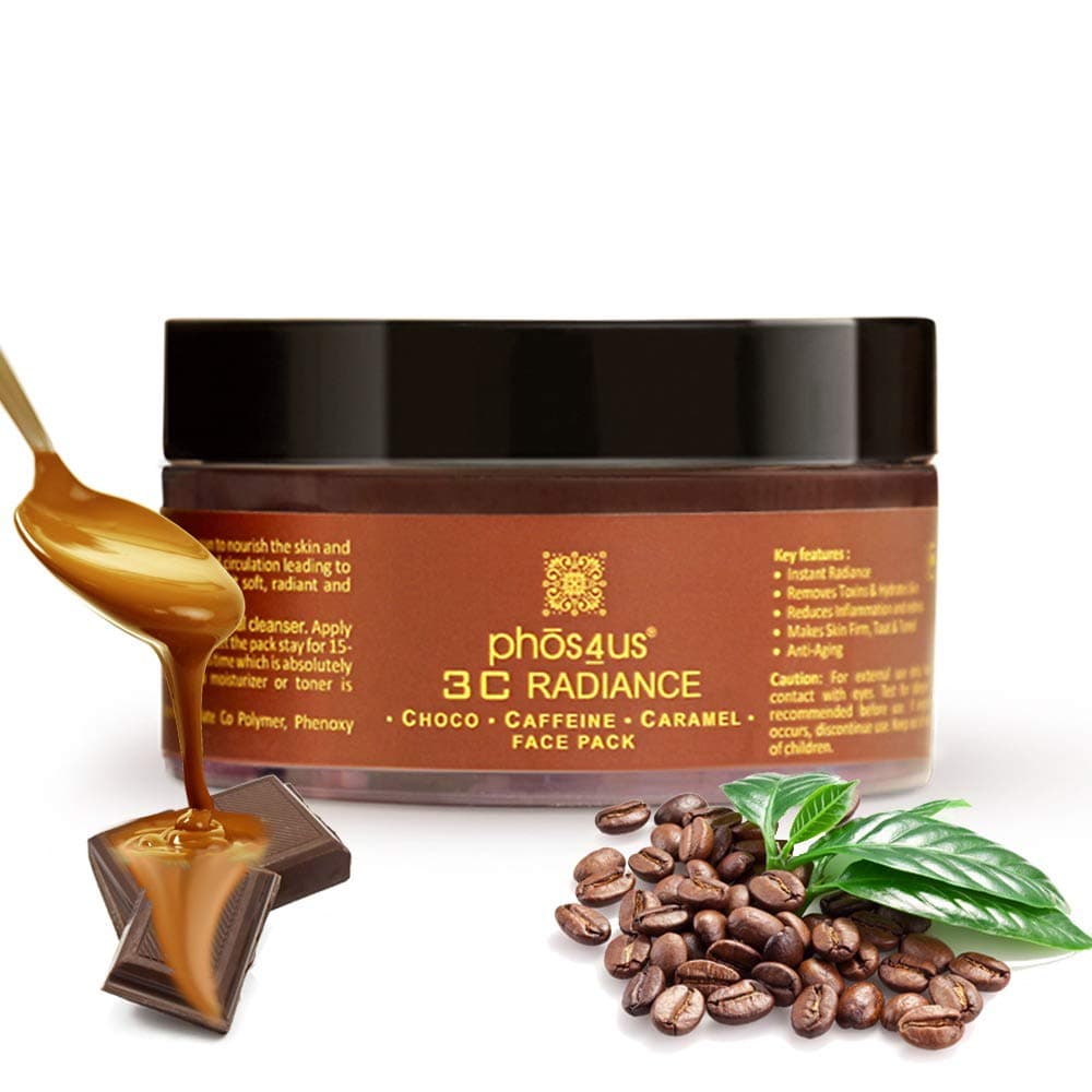 phos4us Chocolate Face Pack for Glowing Skin, Fairness, Anti Aging, Skin Tightening, De Tan with Caffeine & Caramel 50Gm