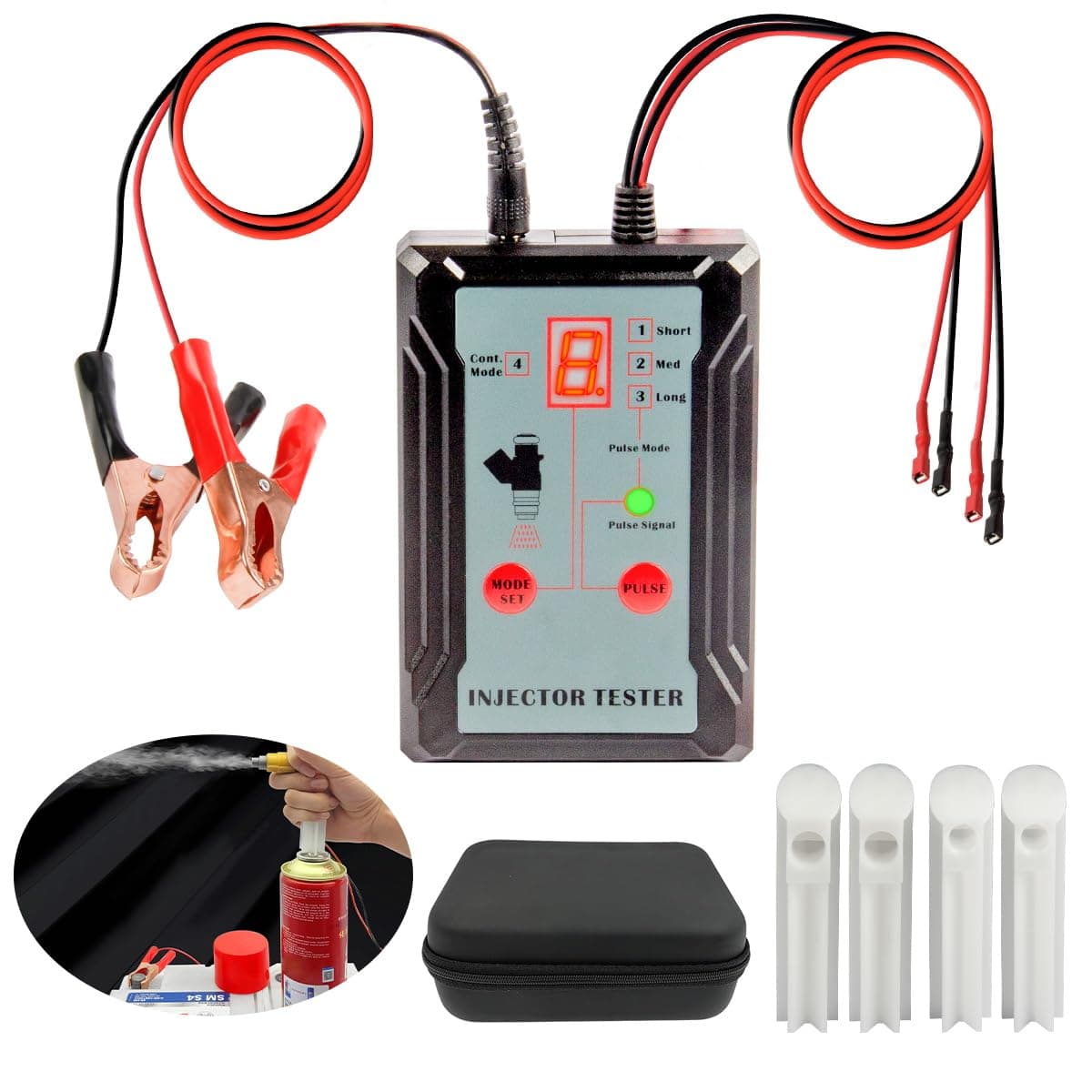 Fuel Injector Tester Cleaner Kit 8 Pulse Modes Injector Tester 2 Fuel Injectors Simultaneously Tester DIY Cleaning Tools with 40inch Power Cord,2 Injector Cleaner Adapter,Short Circuit Protection 12V