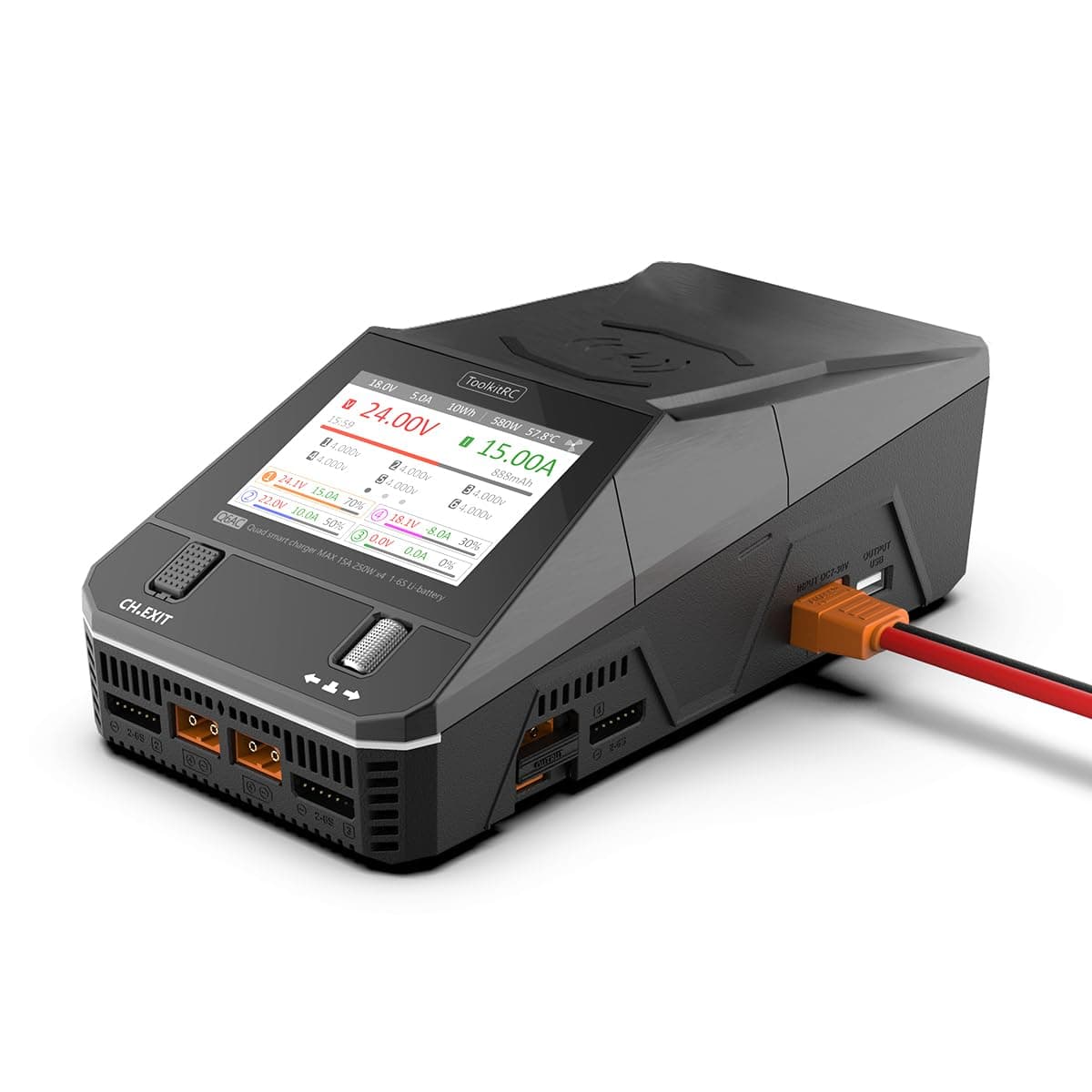 ToolkitRC Q6AC Quad Smart Charger 250W/15A AC/DC 4 Port RC LiPo Charger Discharger Intelligent Balance Charger Quad Multi-Functions for Lipo/LiHV/Life/Lion/LTO/NiMh/Pb Batteries RC Car Boat