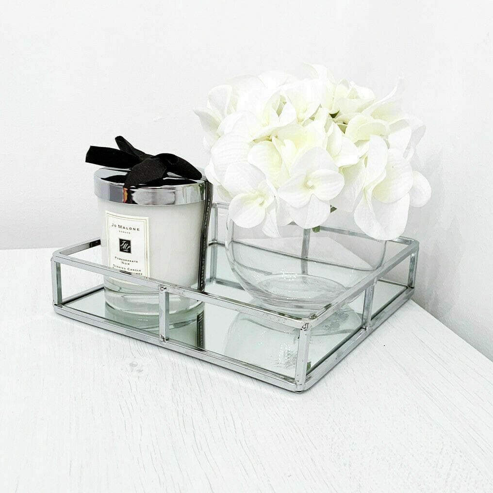 20cm Decorative Square Silver Chrome Mirrored Tray Decoration Decorative candle display vanityL candle tray wedding table plate