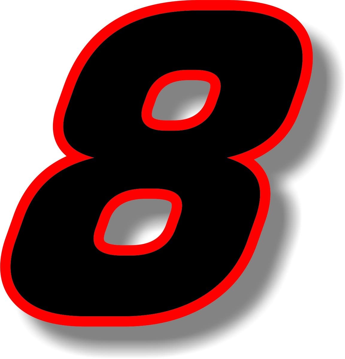 Vinyl sticker/decal Black (Red outline), square font, race number 8 (Height: 5 inches)
