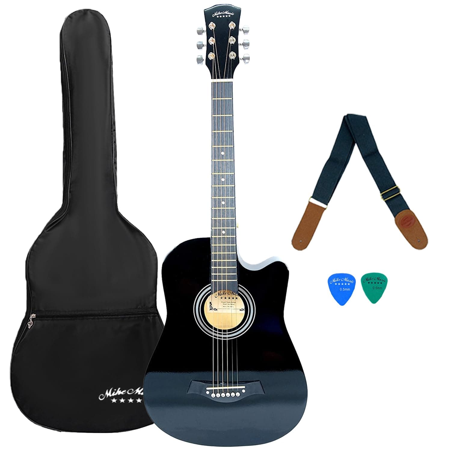 HIH38 inch MIKE MUSIC Acoustic Guitar with Bag and Strap (black)