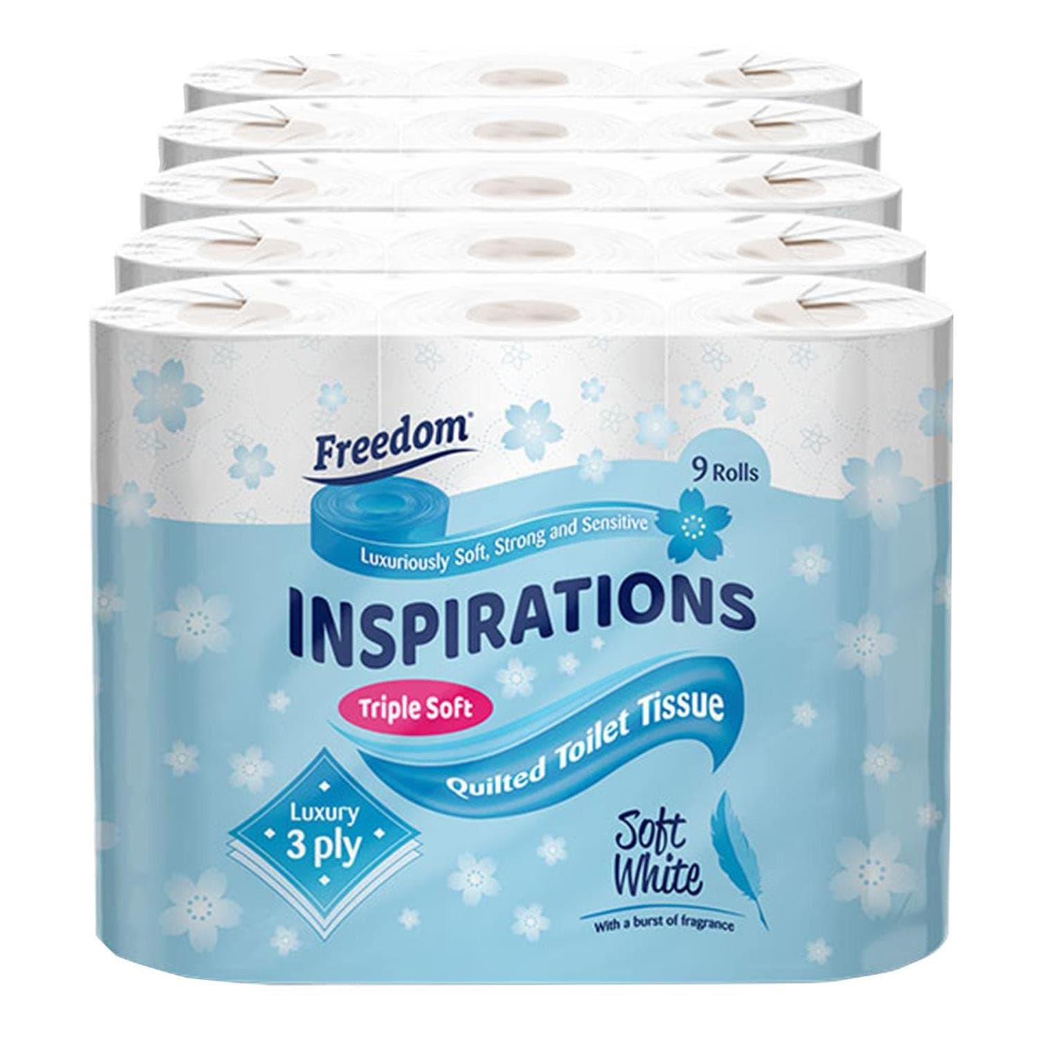 Freedom Inspirations Luxury 3Ply Toilet Roll - 45 Quilted Soft White and Scented Hygiene Bulk White Toilet Tissue and Loo Rolls