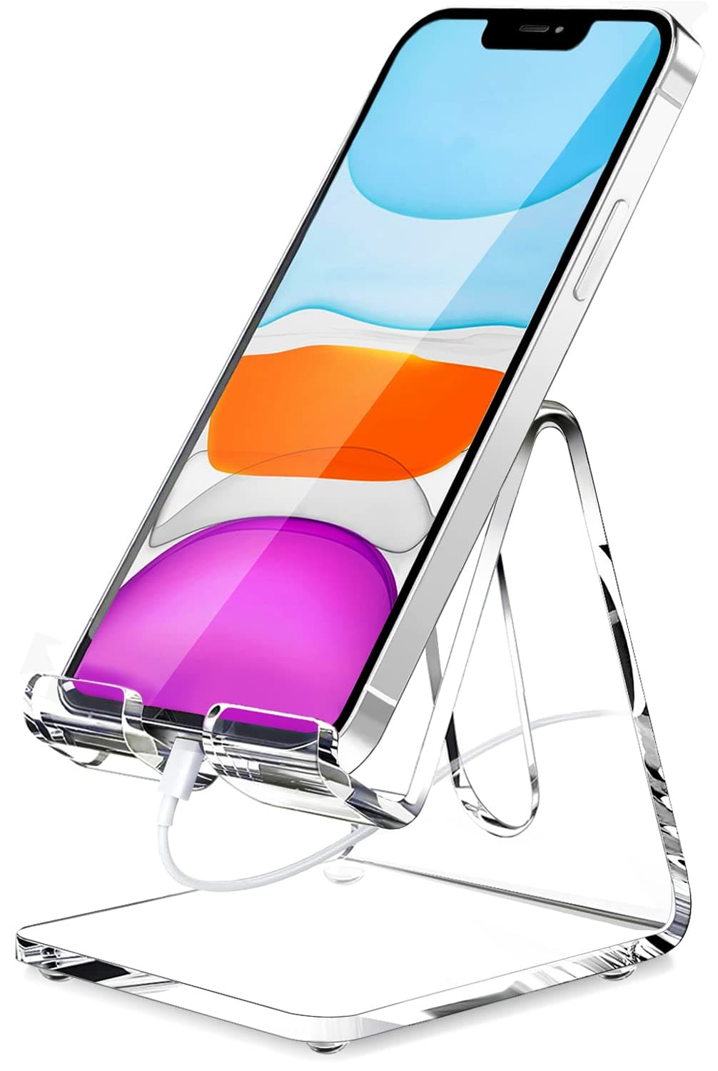 Crpich Acrylic Cell Phone Stand, Portable Phone Holder, Clear Phhone Stand for Desk, Compatible with Phone 12 Pro Max Mini 11 Xr 8 Plus SE, Switch, Android Smartphone, Pad, Tablet, Desk Accessories