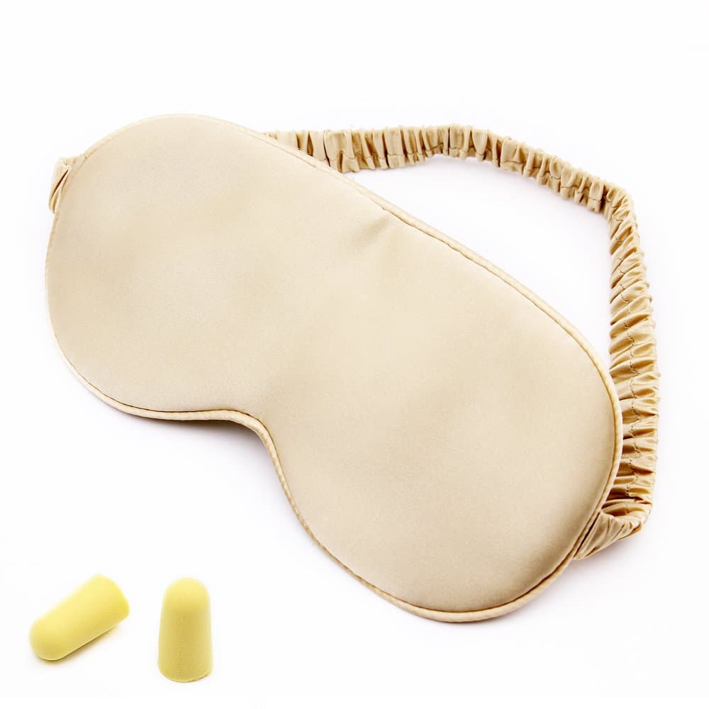 UNAOIWN Sleep Mask 100% Silk Blindfold, Girly Eye Mask Cover for Night Sleeping for Women Ear Plugs Free (Golden)