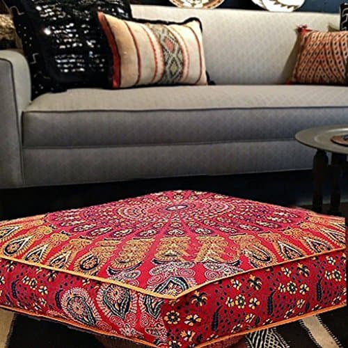 CRAFT PLACE Indian Mandala Floor Pillow Square Ottoman Pouf Daybed Oversized Cushion Cover Cotton Seating Ottoman Poufs Dog or Cat/Pets Bed 35" (Pillow Cover Without Insert) AA-18