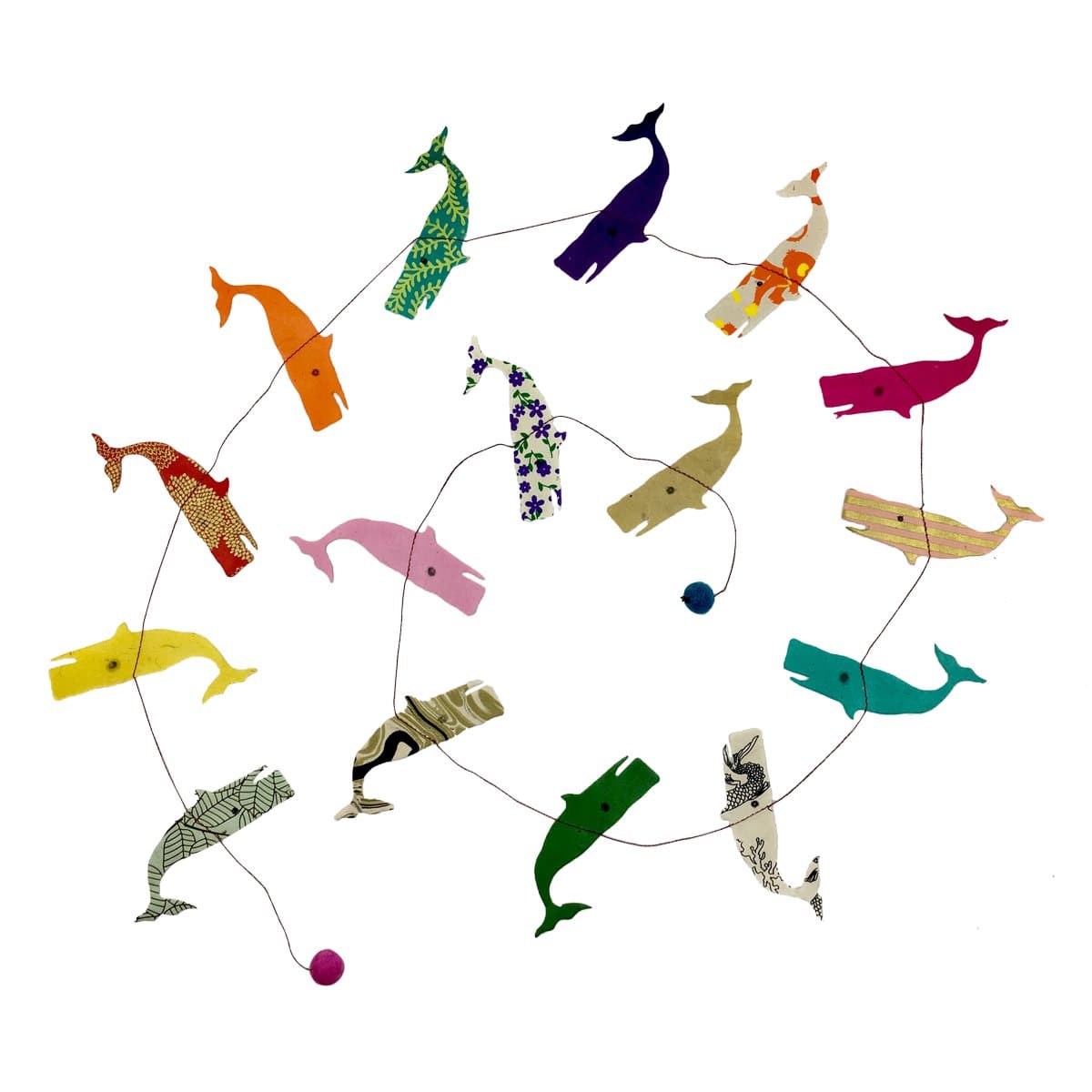 Fair Trade Eco Friendly Paper Whale Garland, Handcrafted in Nepal