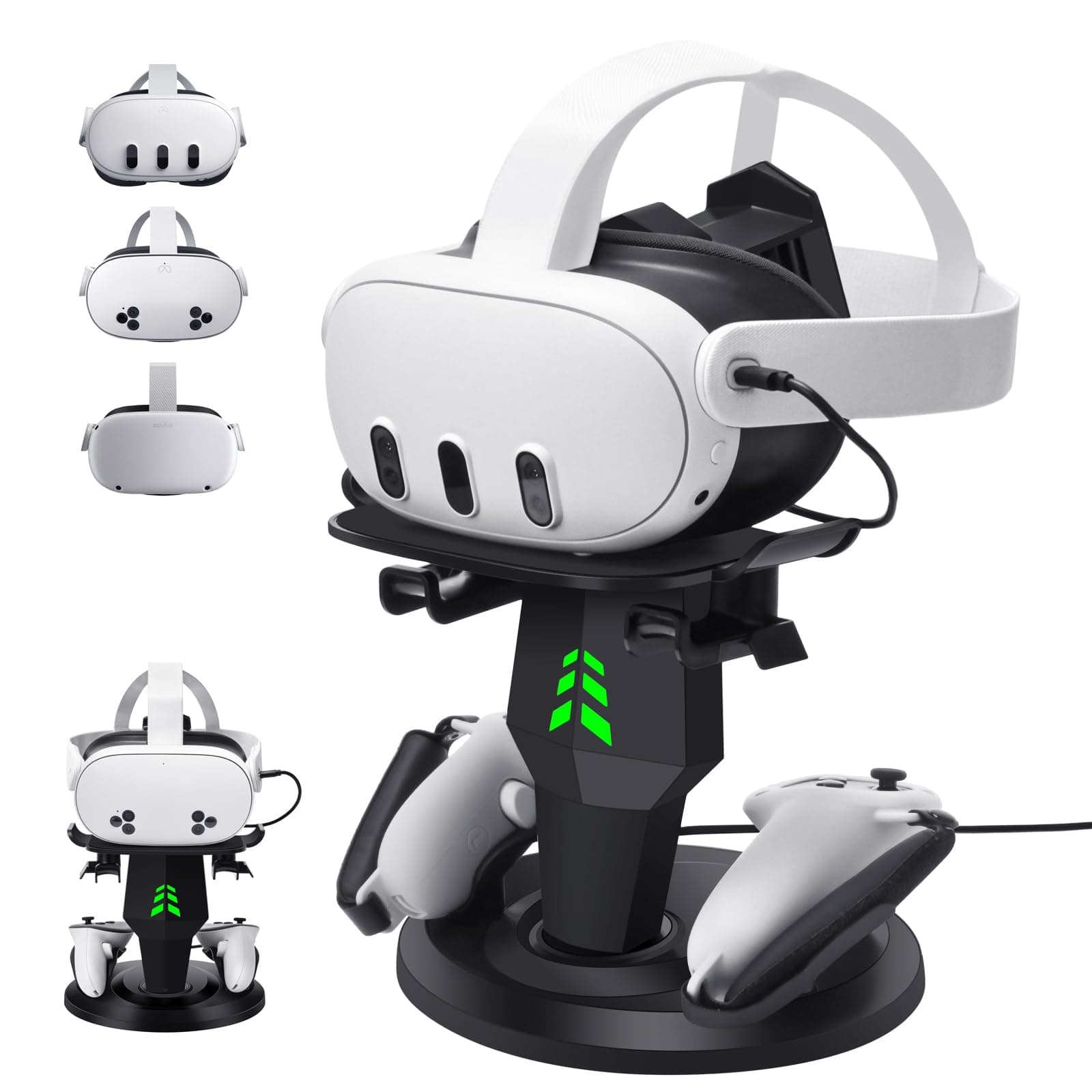 VR Headset Charging Dock for Meta Quest 3/Quest 3S/Quest 2, VR Charging Stand for Quest 3 Accessories VR Stand Supports Charging Headset with Type C Cable and fit Controller with Cover
