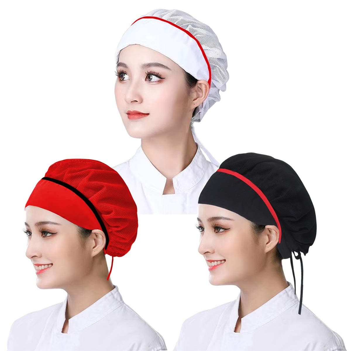 3pcs Chef Hats Adjustable & Reusable Kitchen Cooking Chef Caps Food Service Hair Nets Breathable Mesh Work Hat