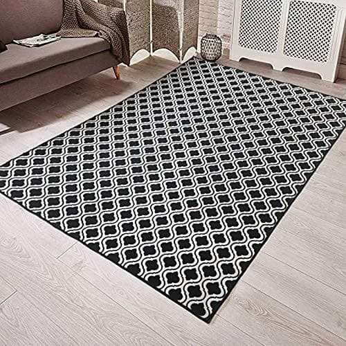 TRIBECCA Designer Flatweave Cotton Area Rug Carpet for Bedroom Living Room Drawing Room - 4 X 6 Feet Rectangular (Spade Black White)