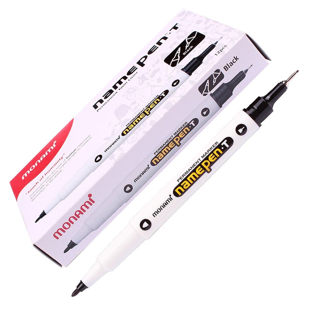 Permanent Ink Marker Name Pen (T), Twin Liner, Black (Pack of 12)