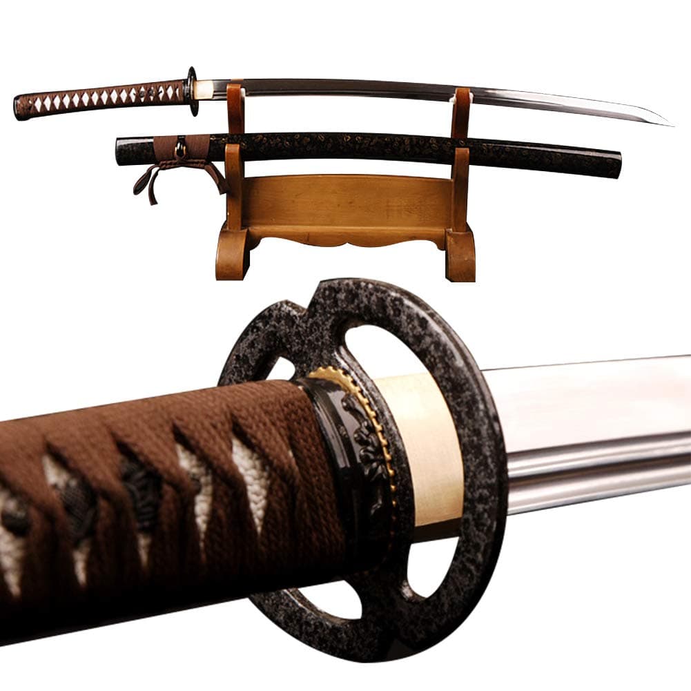 Japanese Samurai Katana Sword Carbon Steel Unokubitsukuri Sharp Blade Dark Brown Ito Sageo