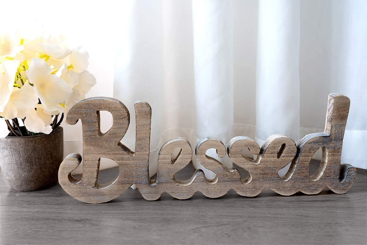 Woodocity Blessed Freestanding Cutout Sign Made of Natural Wood, Rustic Home Gallery Wall Decor