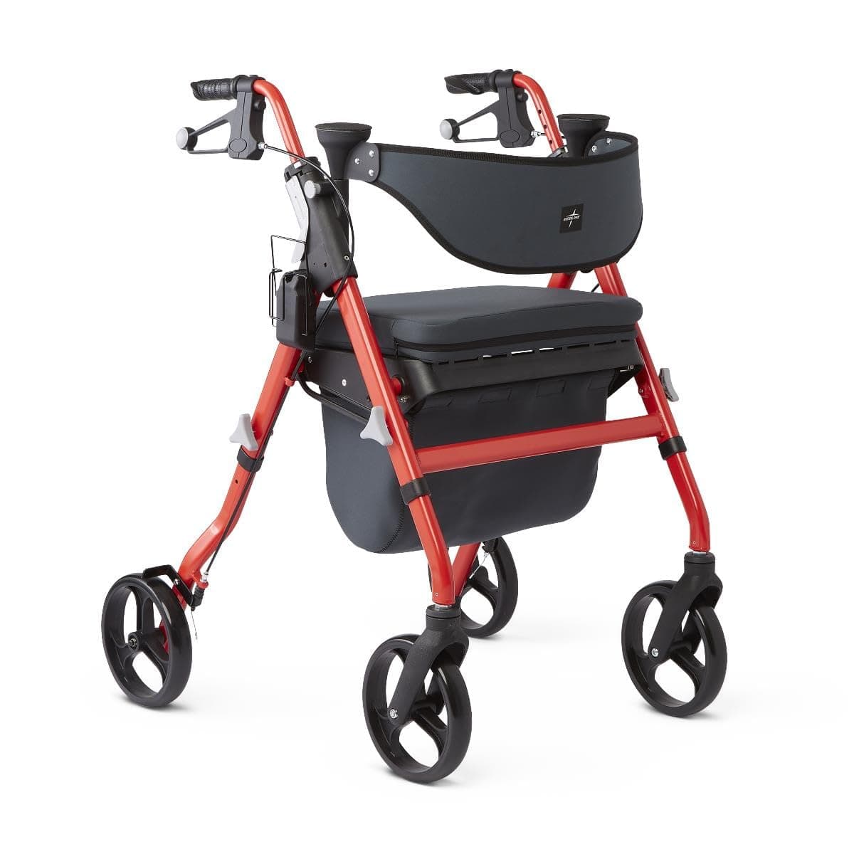 Medline Premium Empower Rollator Walker with Memory Foam Seat, Black & Red, 300 lb. Weight Capacity, 8” Wheels, Microban Technology, Cupholder, Rolling Walker for Mobility Impairment