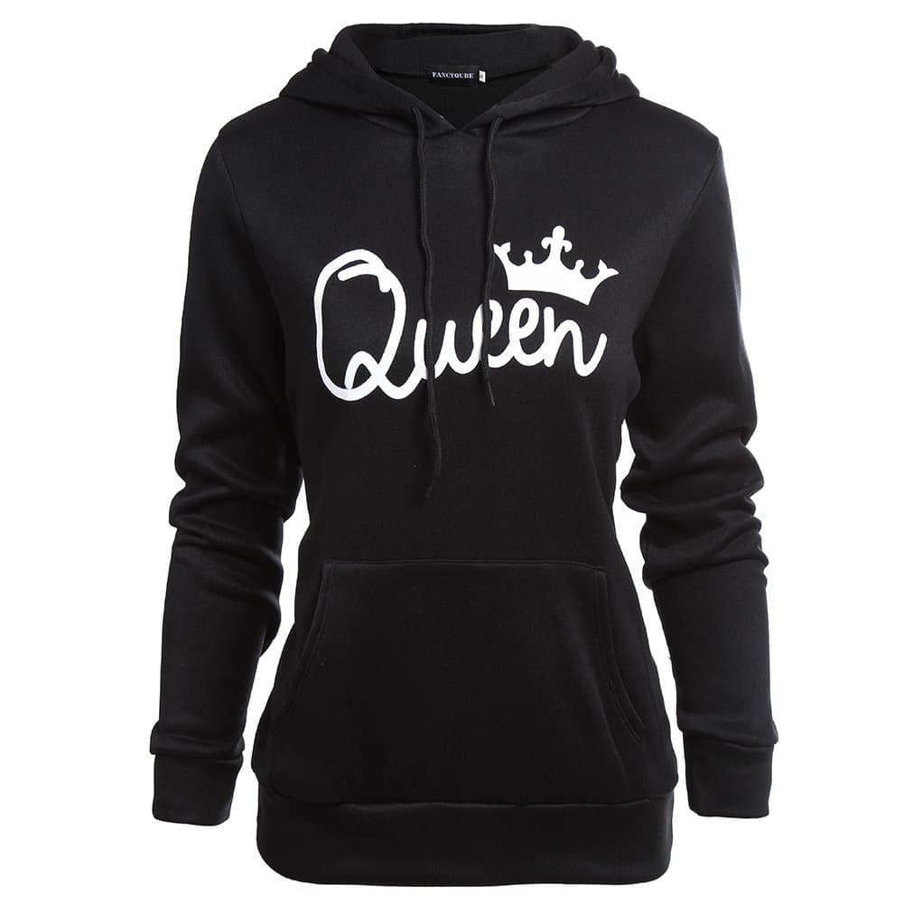 Stephaee Couple Hoodies King Queen Matching Couple Crown Pullover Hoodie Sweatshirts Style 1 Black Women L