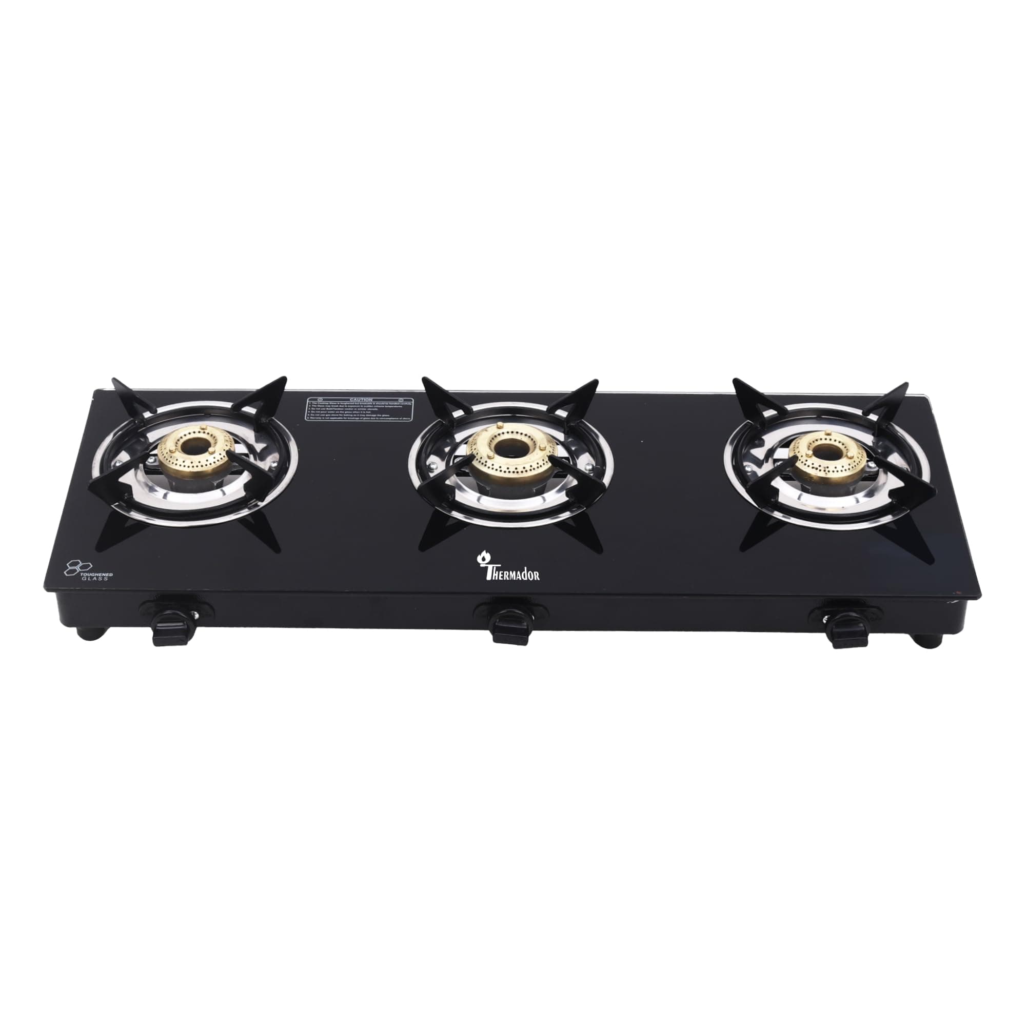 Thermador EcoFlame Gas Stove 3 Burners Auto Ignition | Brass Plated Burners | 3 Burner Gas Stove Glass Top | LPG Compatible | ISI Certified | 1 Yr Manufacturer Warranty