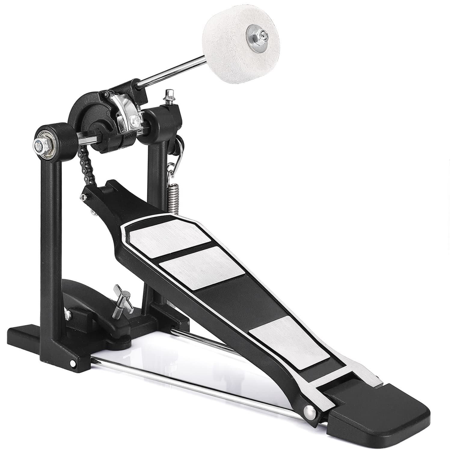 Facmogu Single Kick Bass Drum Pedal, Kick Drum Pedal Come with Classic Felt Beater Stick & Key for Foot Percussion Set Instrument, Single-Chain Heavy-duty for Beginner & Pro Drummers