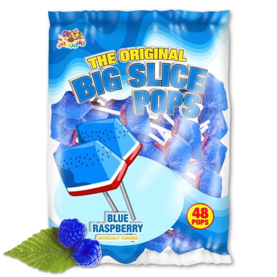 ALBERT’S Big Slice Blue Raspberry Lollipops – 48 Count Bulk Pack | Juicy Tropical Flavored Candy Suckers Individually Wrapped for Parties, Events & Sharing