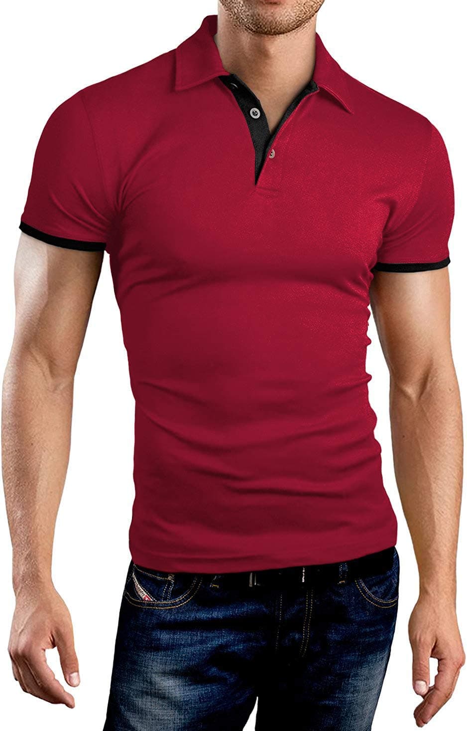 Men's Short Long Sleeve Polo Shirts Casual Slim Fit Basic Designed Cotton Shirt