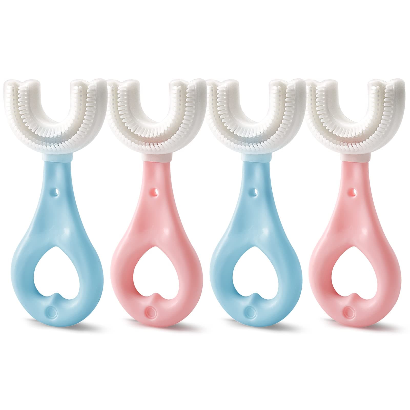 4-in-1 U-Shaped Toothbrush Set - Infant to Toddler Oral Care - Food Grade Silicone - Perfect for Age 1-6 (4-Pack) Baby Essentials Gift
