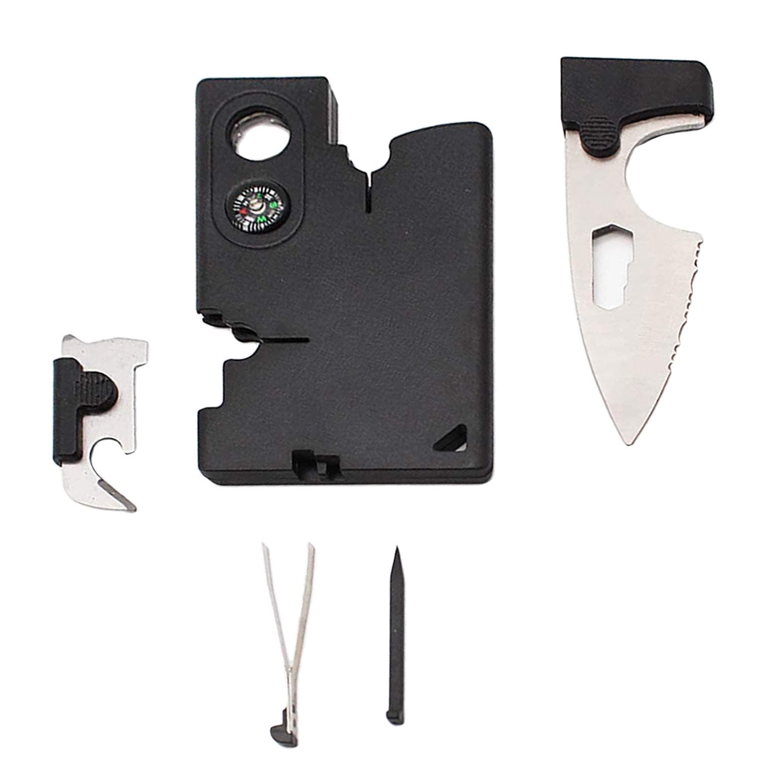 Tactical Credit Card Tool Companion with Lens/Compass CC1SB - 9 Tools, Black, 2" Blade, 10-in-1 multi-function portable tool card