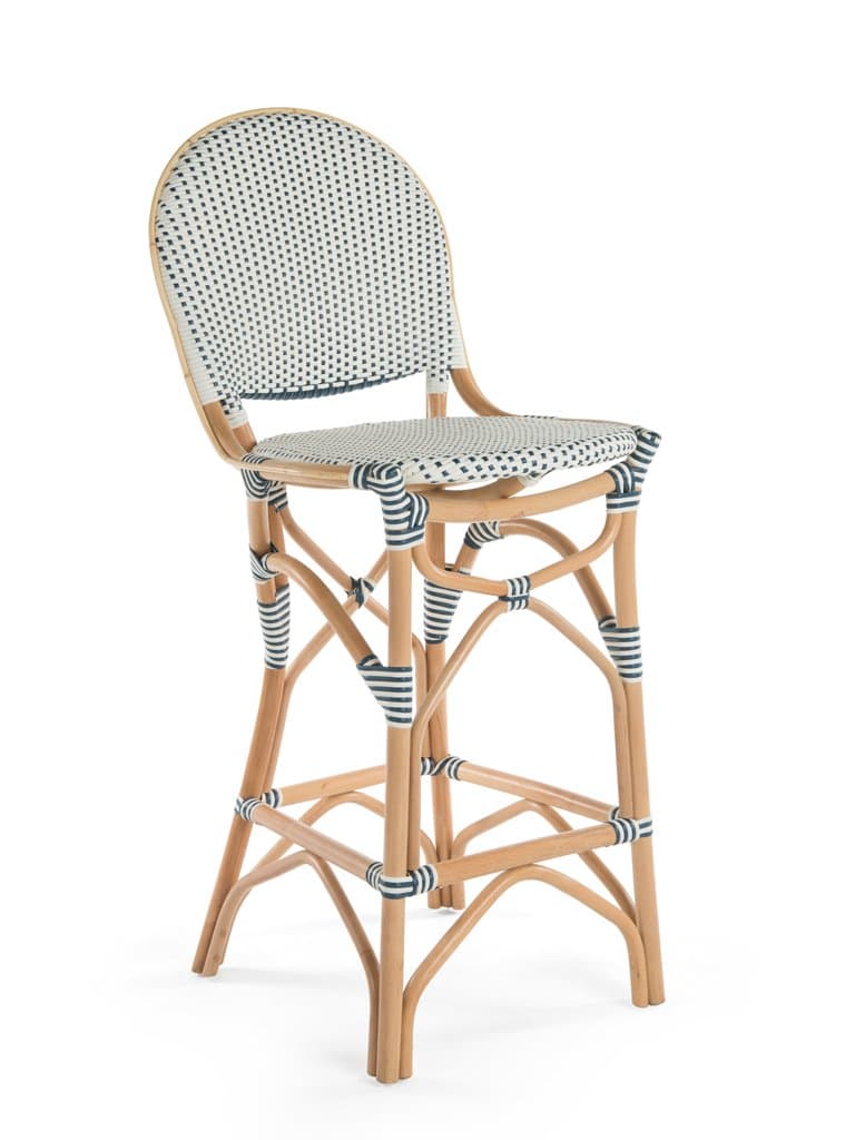 KoubooRattan Bistro Bar Stool, White/Blue