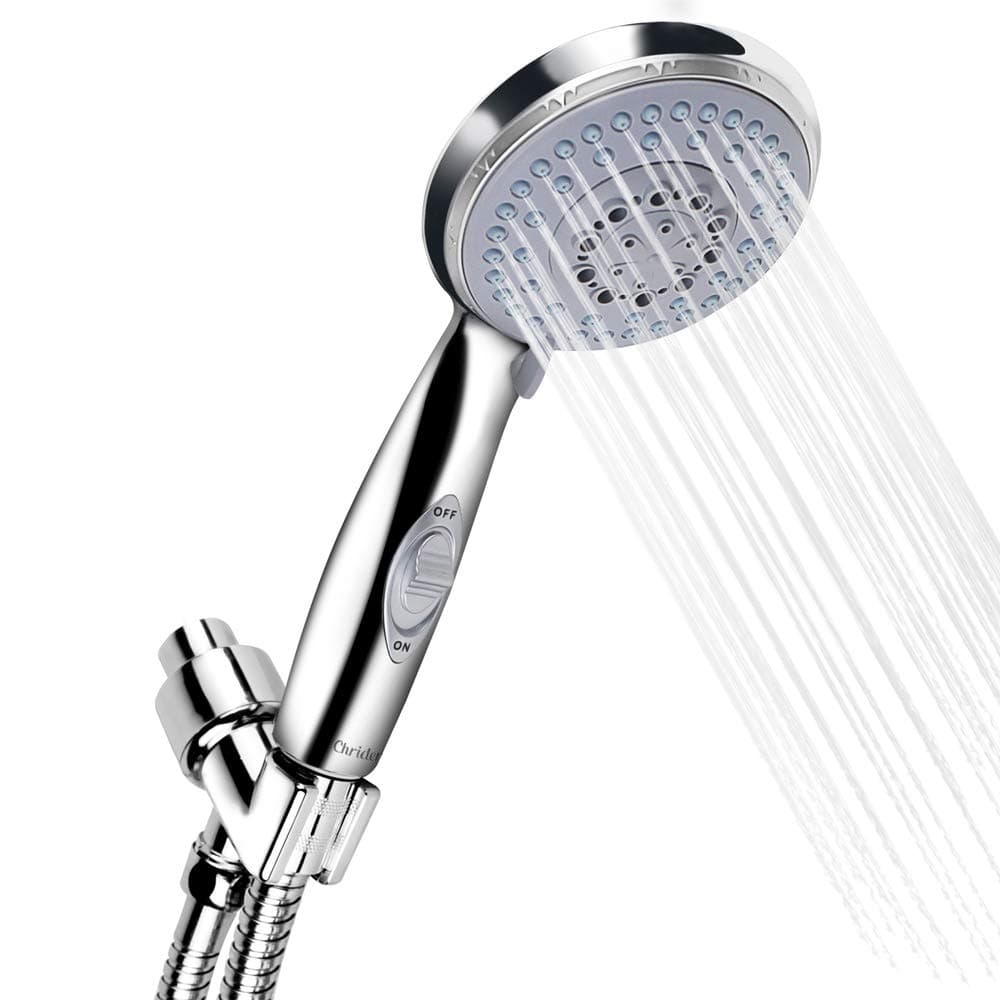 Chrider Handheld Shower Head with Hose, 5 Spray Setting Hand Held Shower Head with Pause Switch, 4.3" High Pressure Showerhead, 60" Extra-long Hose and Adjustable Bracket, Chrome Handle Finish