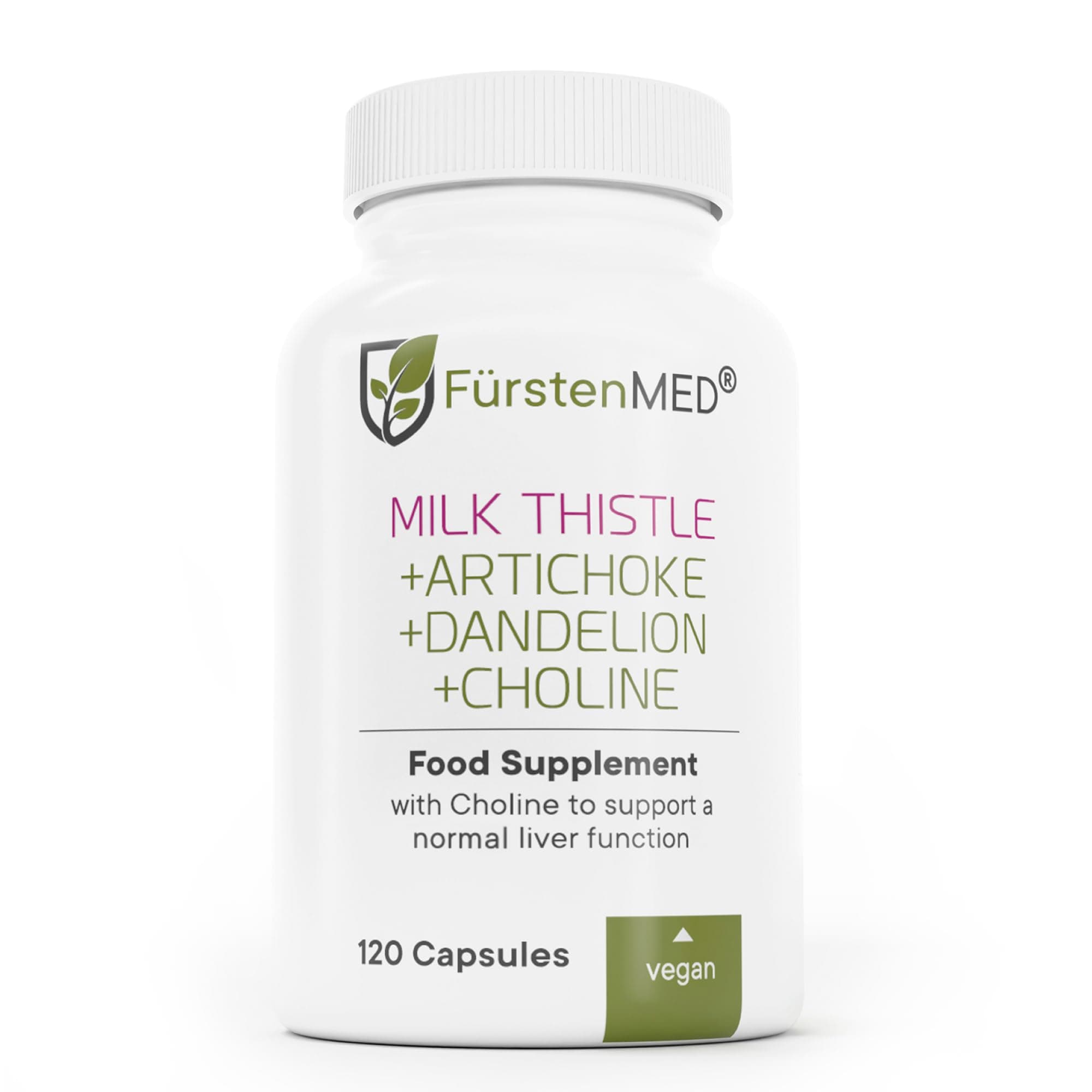 FürstenMED Milk Thistle with Artichoke Extract, Dandelion Root & Choline - Normal Liver Health Supplement - Highly Dosed with 80% Silymarin - Vegan Liver Support - 120 Non-GMO Capsule