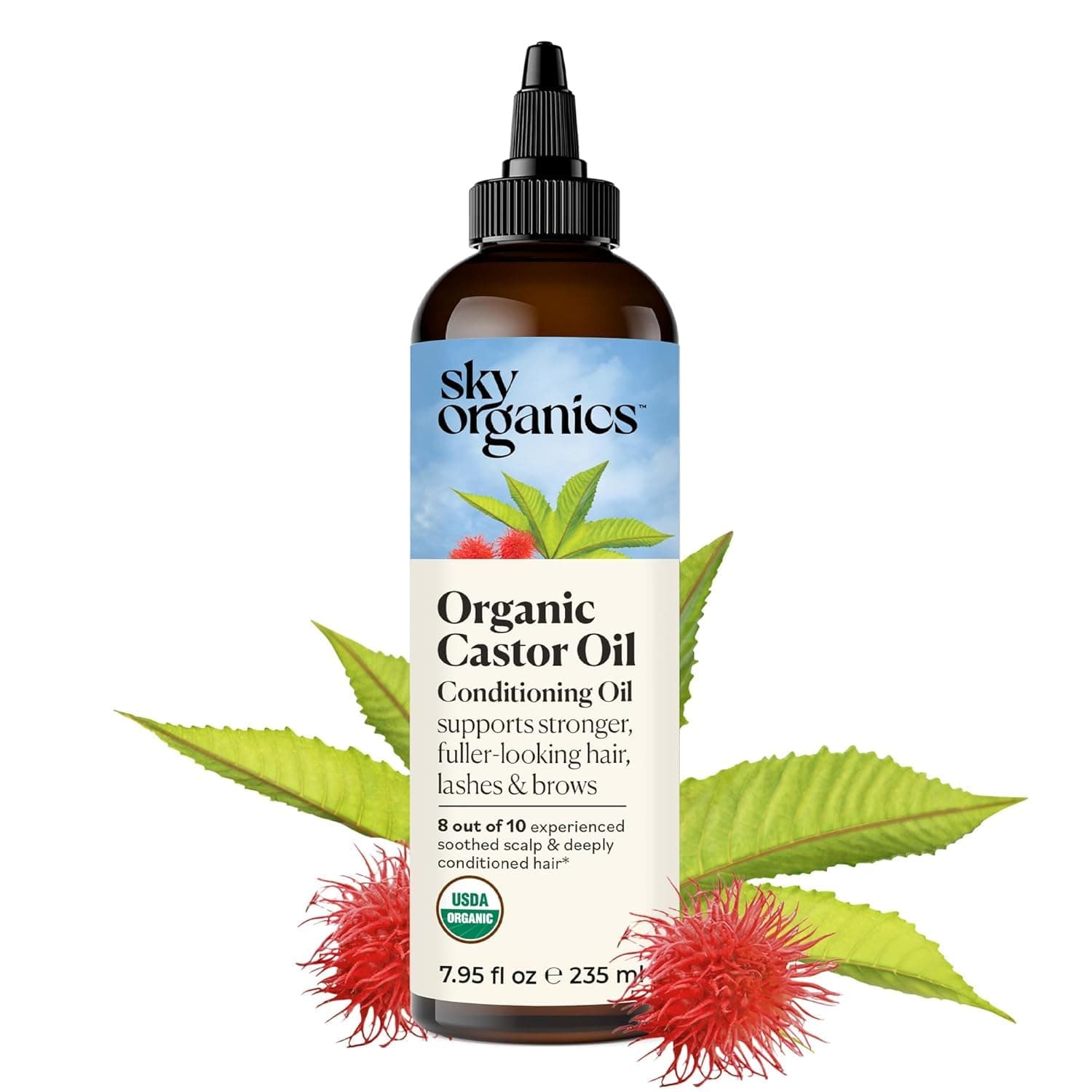 Organic Castor Oil - Volumizing Hair Oil - Scalp, Eyelashes, Brows - Pure Castor Oil Cold Pressed - Natural Conditioner - Omega Fatty Acids, Vegan - Beauty, Hair Care - 8 oz