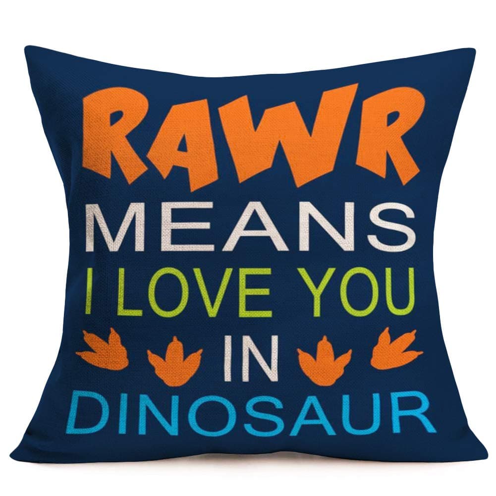 Tlovudori Cotton Linen Pillow Covers Multicolor Quote Letters RAWR Means I Love You in Dinosaur Throw Pillow Case Cushion Cover Pillowcase for Sofa Home Bed Decorative 18"x18" (i love you in dinosaur)