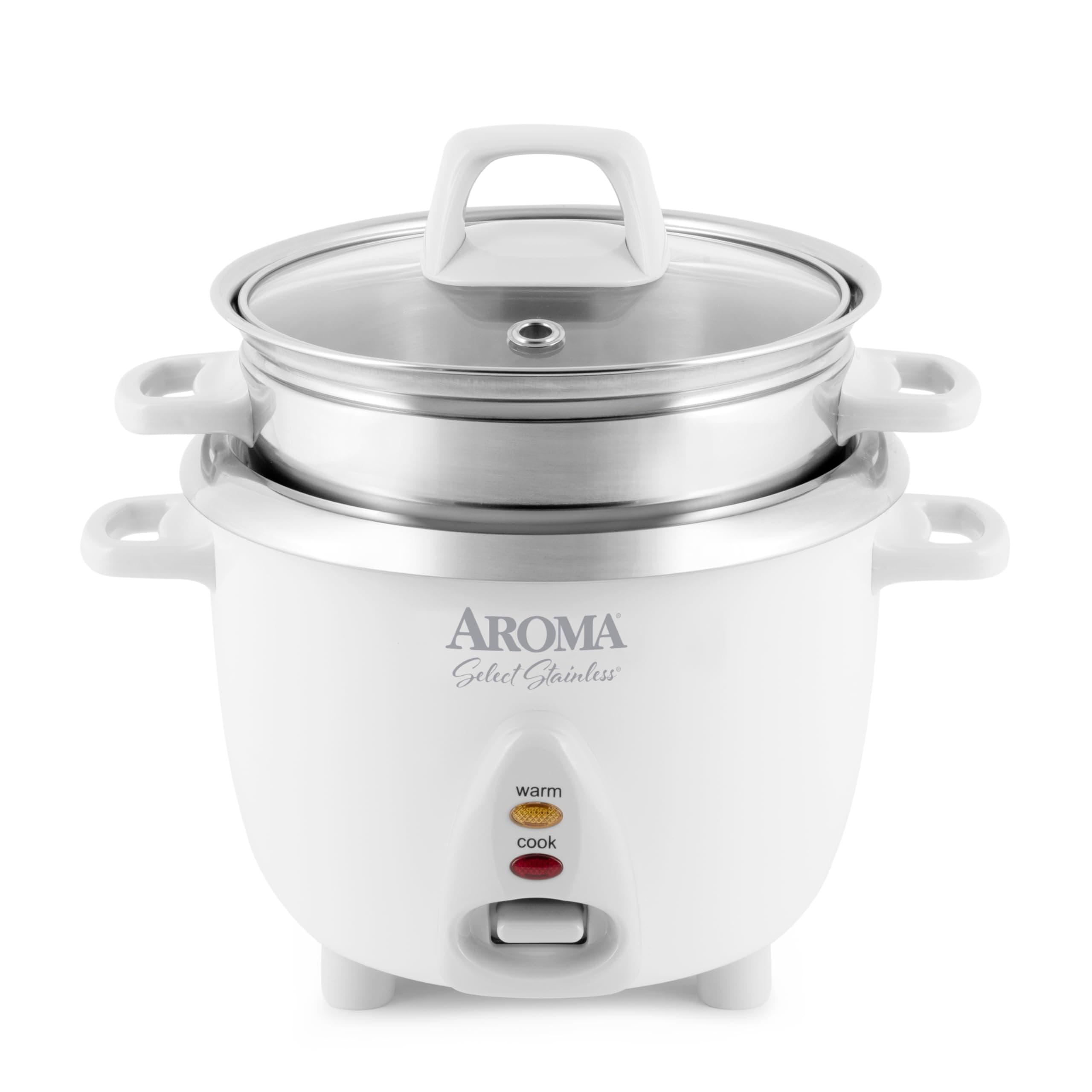 Aroma Housewares 6-Cup (Cooked yield) / 1.2Qt. Select Stainless Pot-Style Rice Cooker, & Food Steamer, One-Touch Operation, White