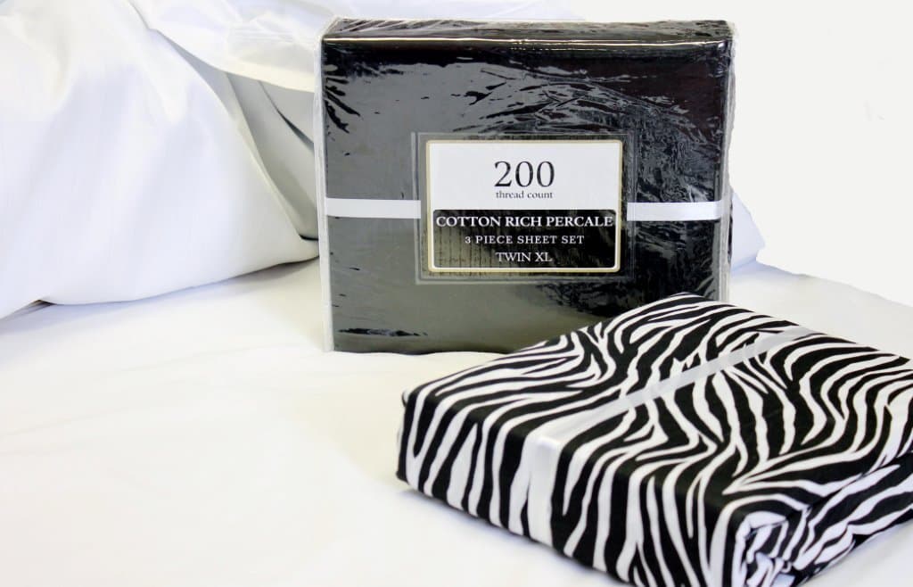 Digital Decor Set of 2 (Two) Twin XL Solid and Printed Cotton Rich Percale 6 Piece Sheet Set (Black/Zebra) Perfect for College Dorms!