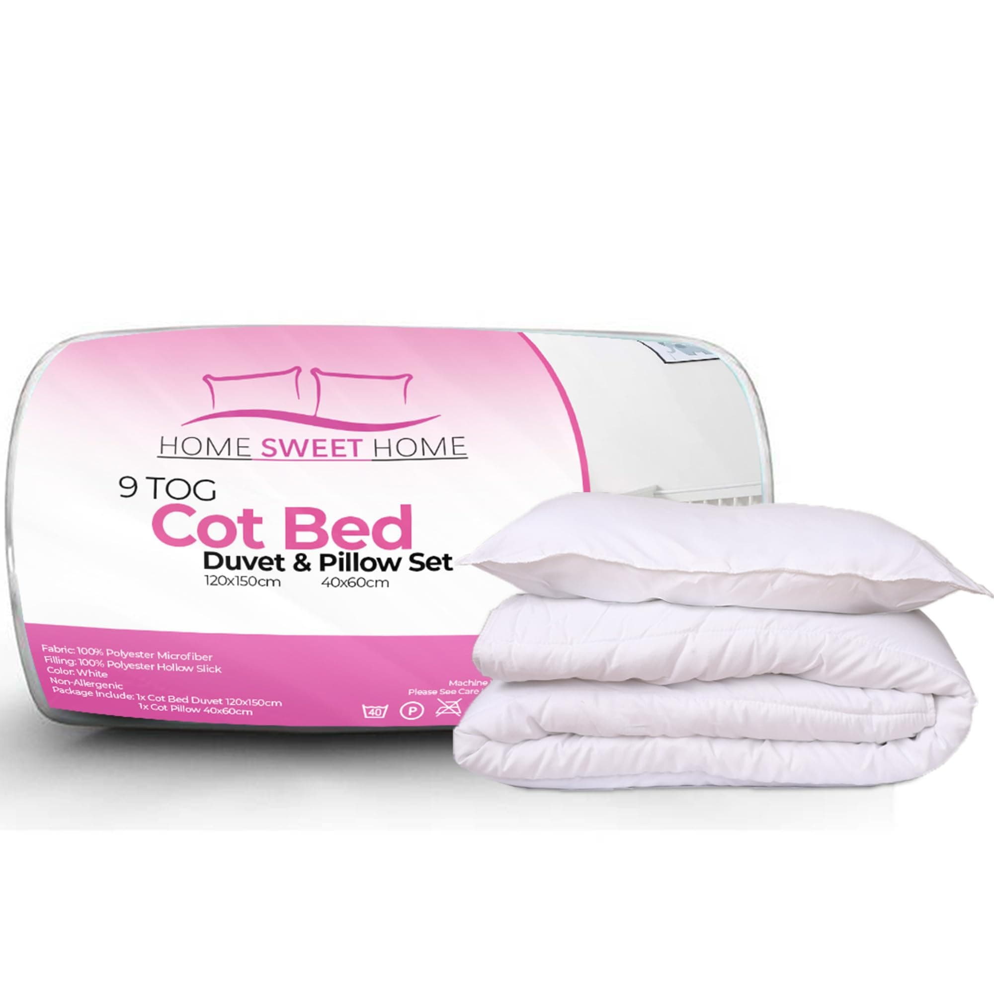 Home Sweet Home UK Toddler Cot Bed Duvet And Pillow Set - 100% Microfiber Anti Allergy 9.0 Tog Junior Baby Duvet And Pillow - Toddler Bedding Cot Bed Set 120 x 150 cm