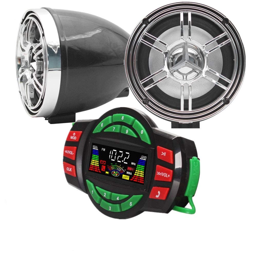 UTV ATV Bluetooth Amplifier Sound System Hand-Free Speakers FM USB Audio System Stereo 3.5 Inch Speakers 12V Motorcycle Waterproof Audio FM Radio Stereo Speaker (Silver&Black)