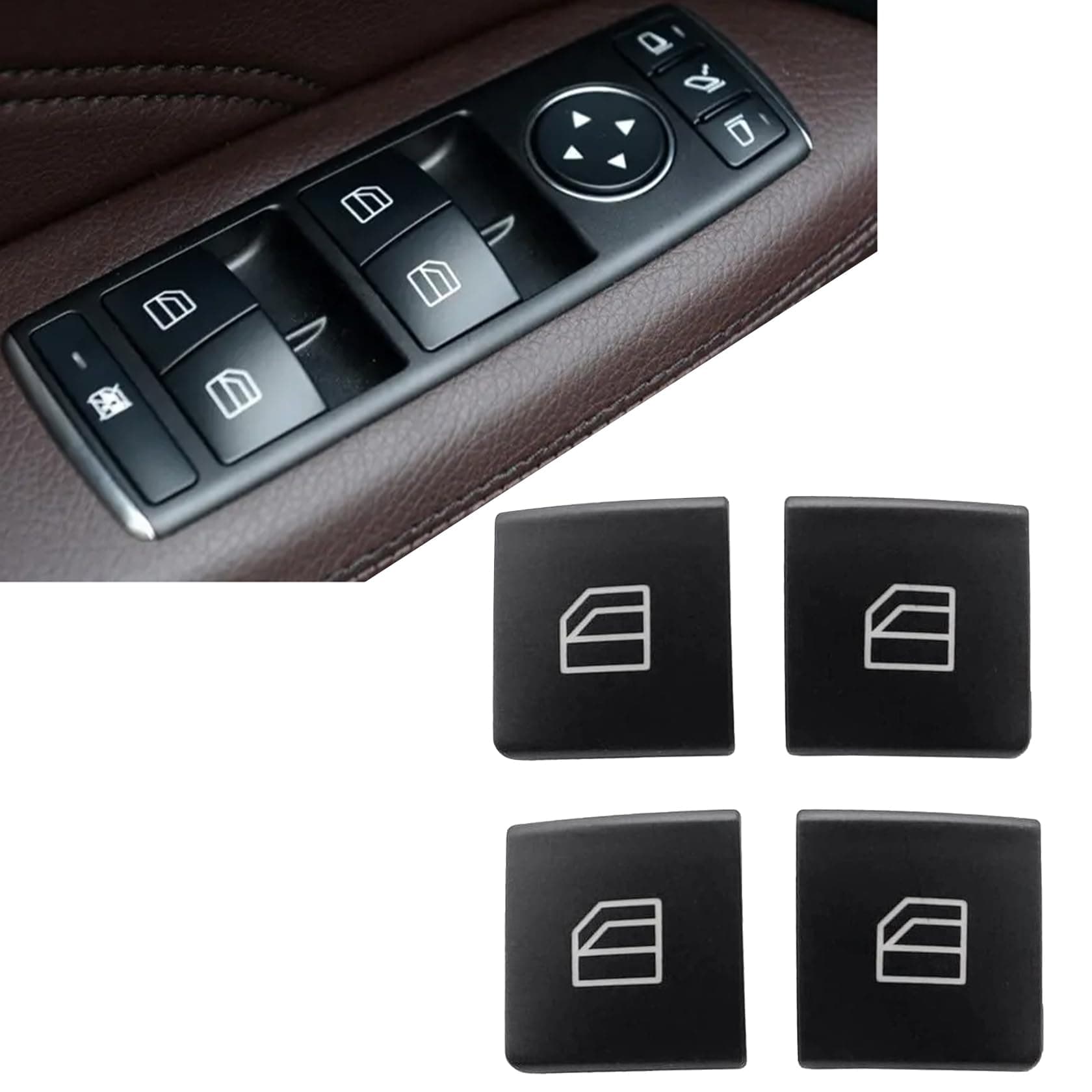 FZJDSD 4PCS Driver Side Car Power Window Master Switch Repair Button Cap Cover A2049055402 Compatible with Mercedes-Benz E-Class E200 E220 E250 E300 C-Class C180 C200 C220 2009-2016 2518300290