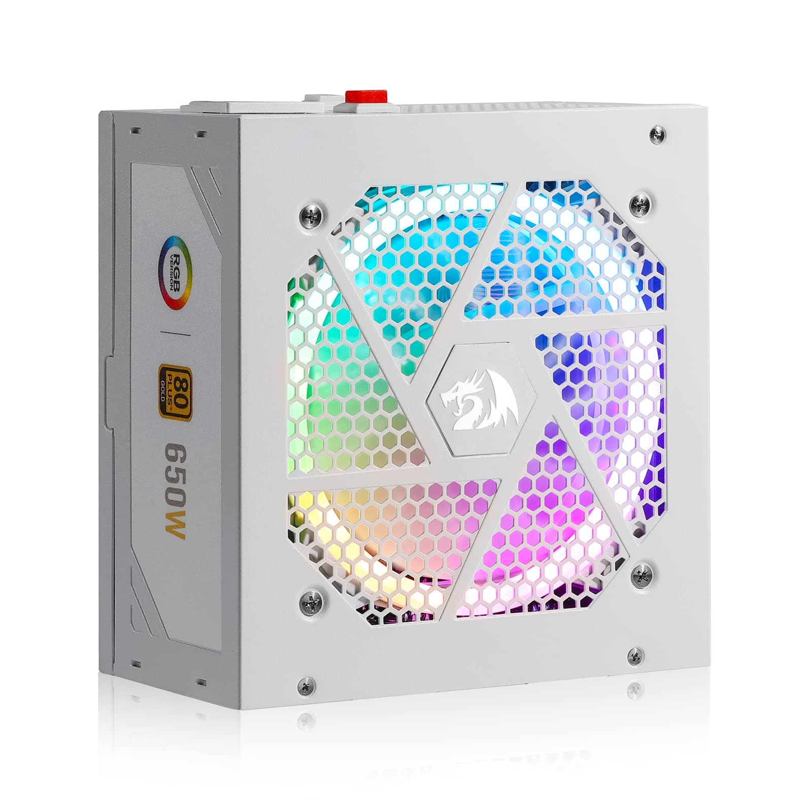 RGPS-650W 80+ Gold 650 Watt ATX Fully Modular Power Supply w/ 80 Plus Gold Certified, Compact 160mm Size and Low Noise RGB Fan 0 RPM, 100% Japanese Capacitors, Full Mod Cables, White