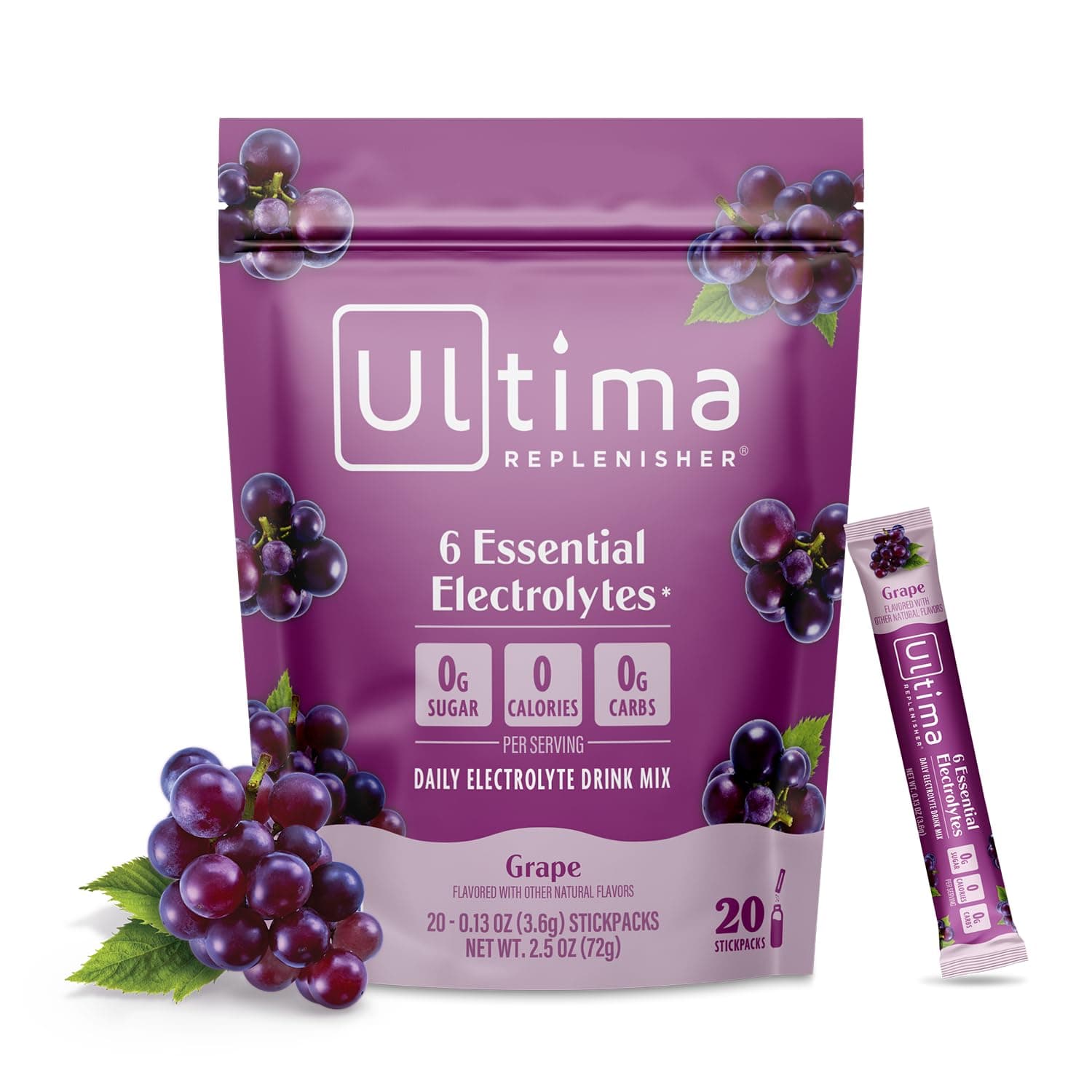 Ultima Replenisher Hydration Electrolyte Packets- 20 Count- Keto & Sugar Free- On the Go Convenience- Feel Replenished, Revitalized- Non-GMO & Vegan Electrolyte Drink Mix- Grape