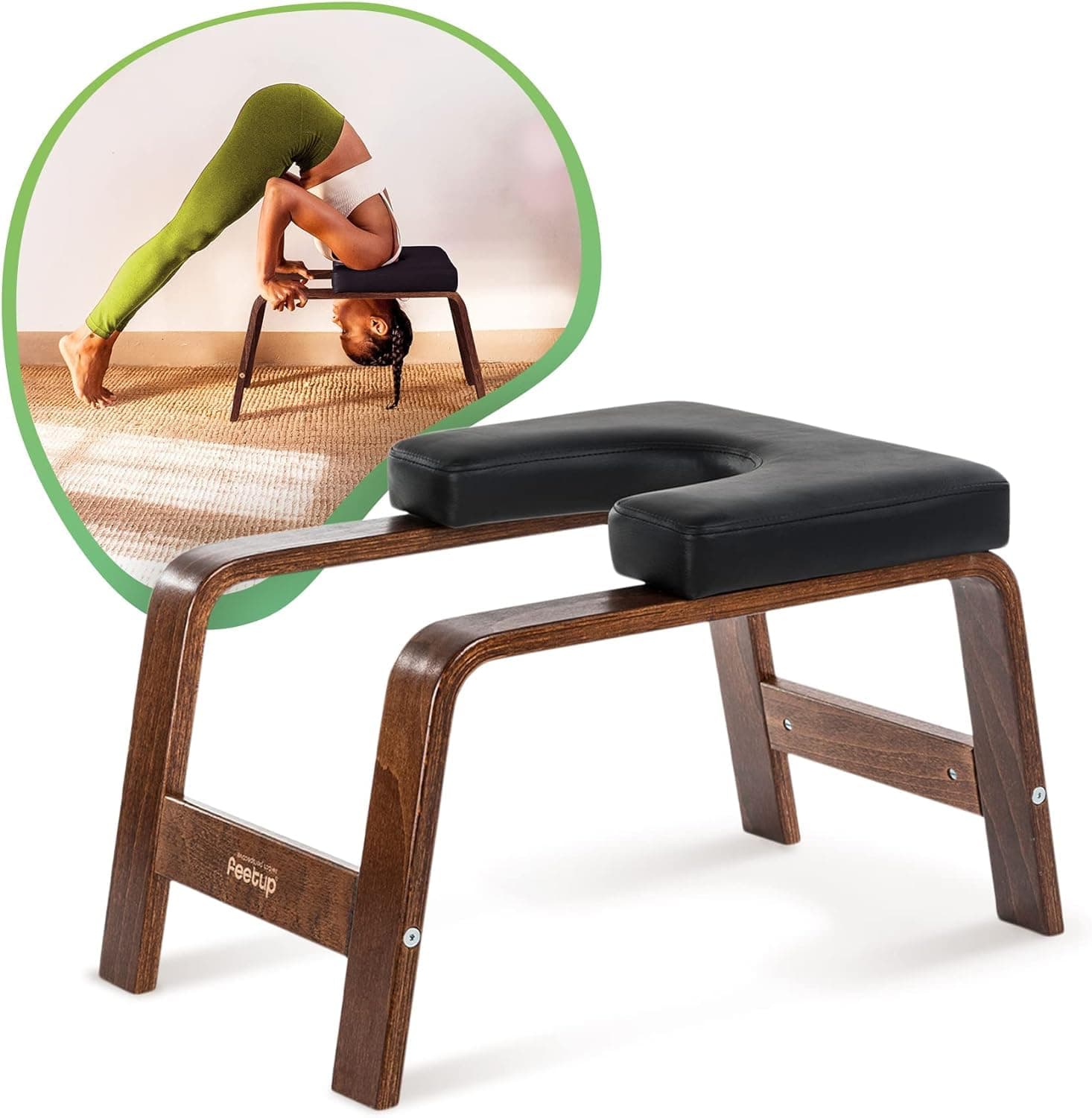FeetUp - The Original Yoga Headstand Bench, Vegan Handstand Trainer Bench and Stand, Strength Training Inversion Equipment for Relaxation & Strength, Includes App & Starter Kit, Chocolate, Black