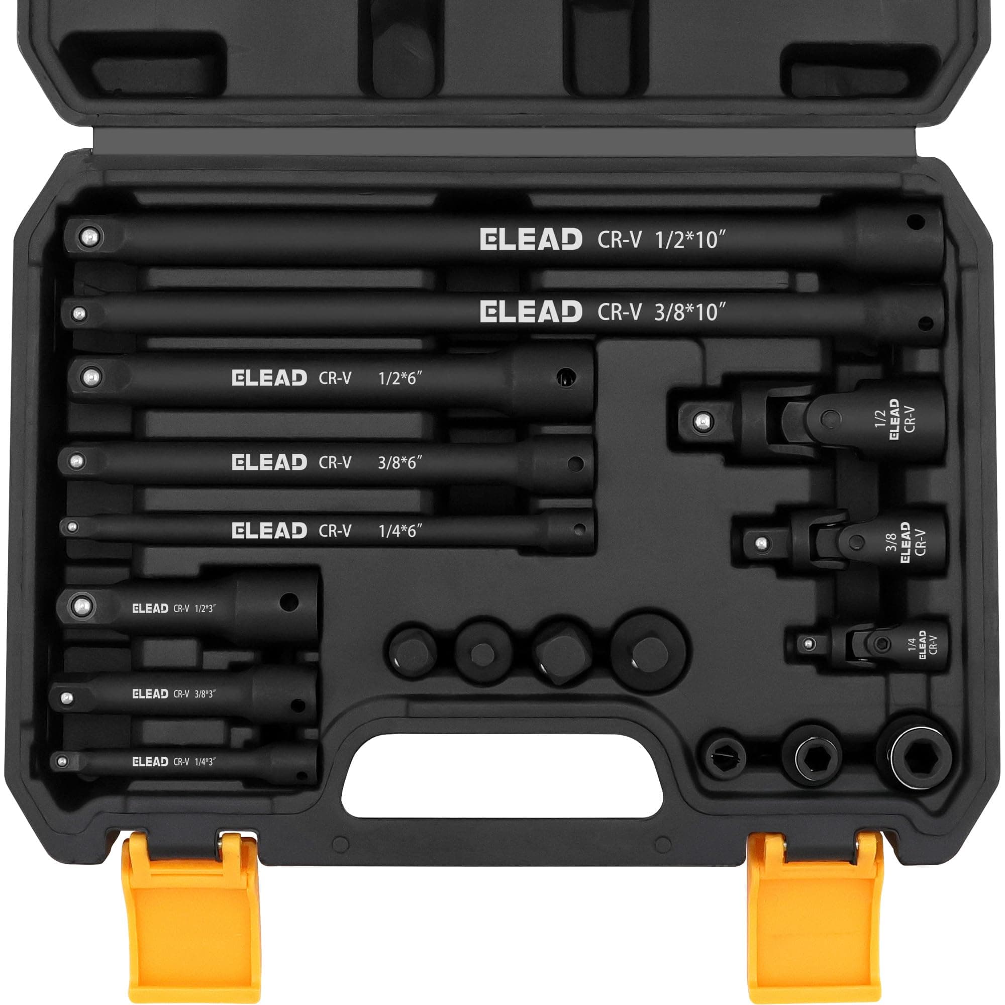 ELEAD 18-Pieces Drive Tool Accessory Set: Includes Extension Socket Adapters, Socket Extension Bar, Swivel Universal Joints and Impact Coupler, 1/4", 3/8" & 1/2" Drive
