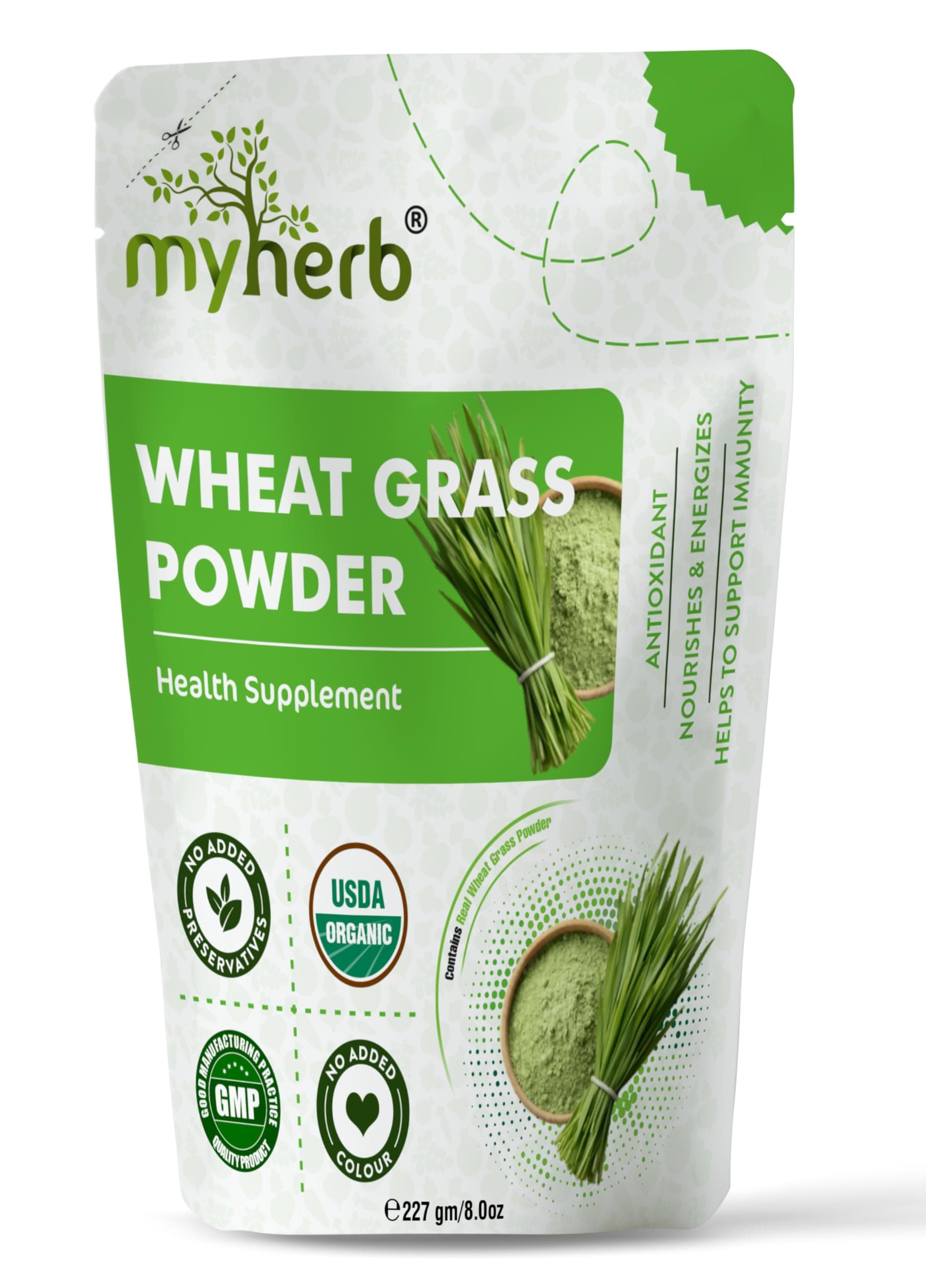 MYHERB 100% Natural Wheat Grass Powder || 227 Gm / 0.5 Lbs || For Men & Women
