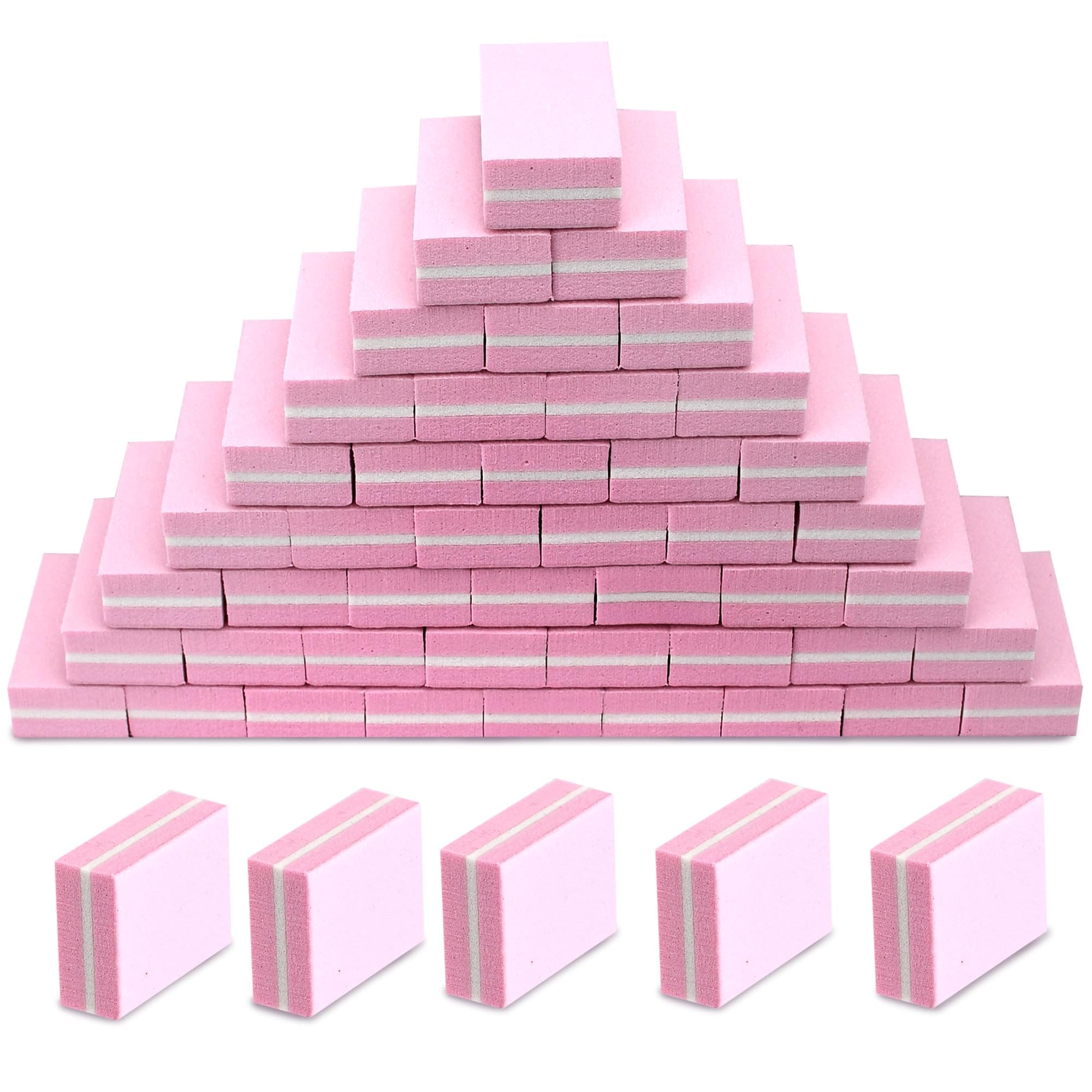 Mini Nail Buffer Blocks, 100/180 Grit Sponge Buffing Sanding Block File for Natural Gel Acrylic Nails Manicure Tools Set 50 Pcs, Pink