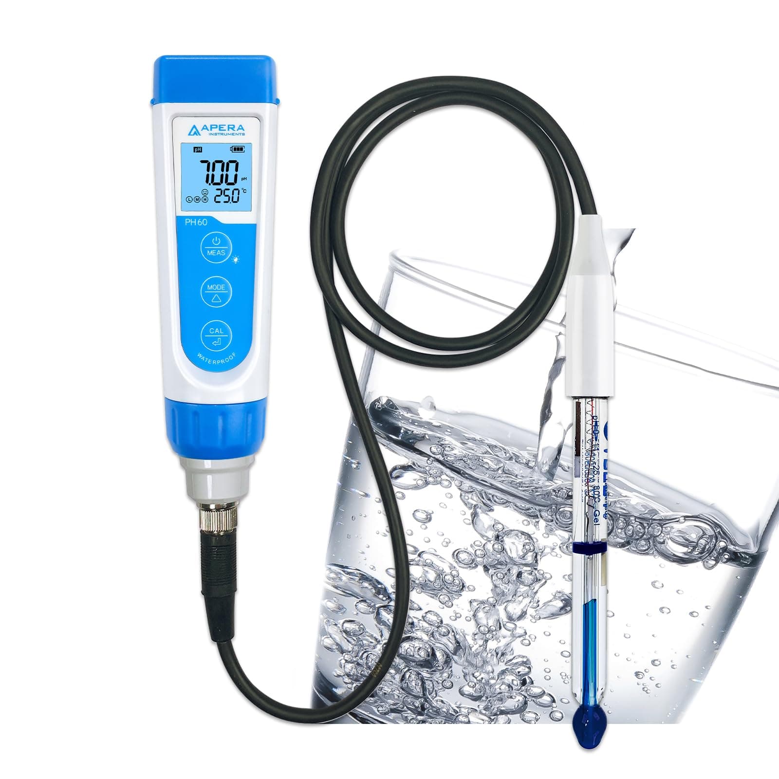 Apera Instruments PH60-PW Handheld pH Meter Tester Kit with LabSen 805 ATC pH Electrode for Lab-Grade pH Measurement in Pure Water and Water Solutions with Low Ionic Strength