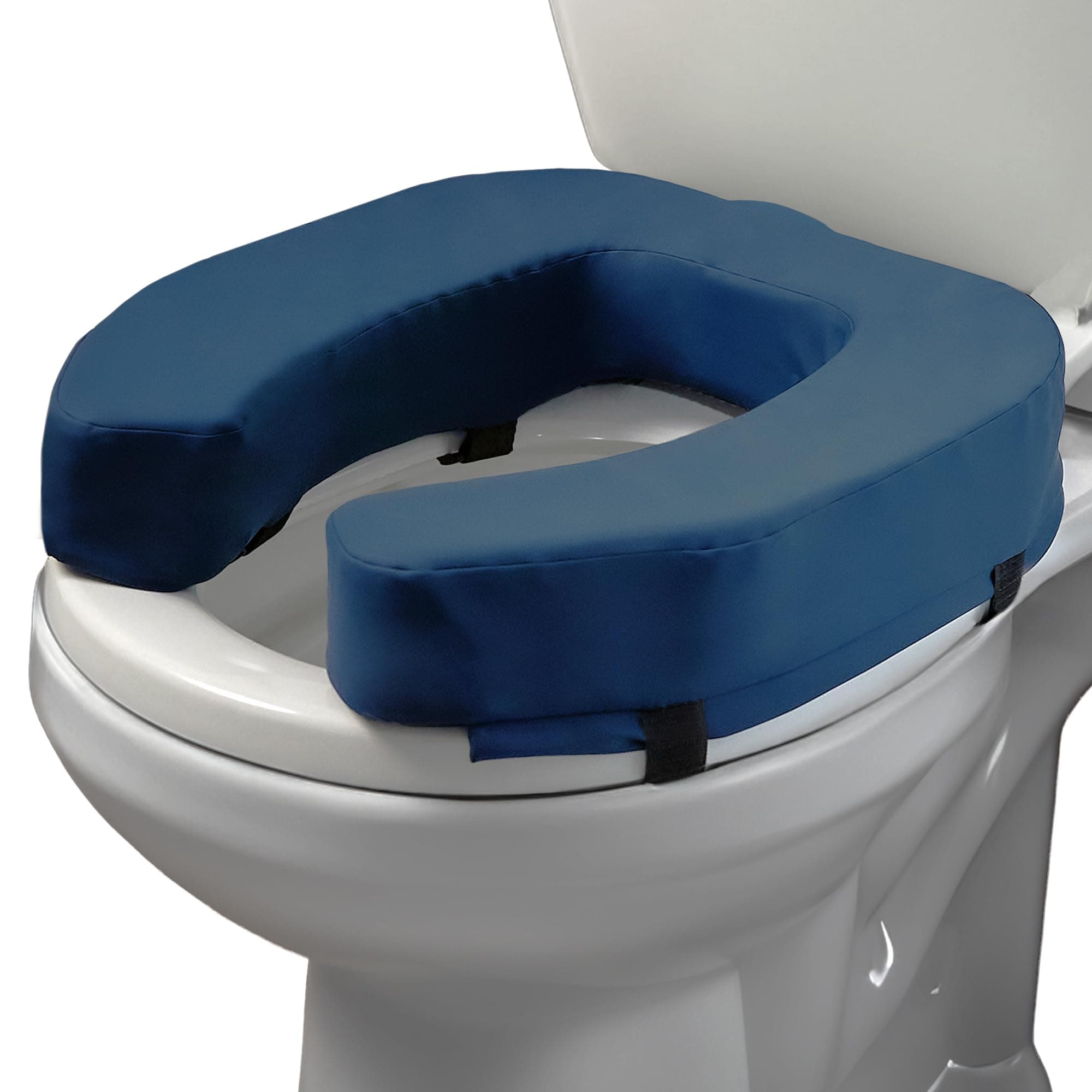 Lunderg Padded Toilet Seat Riser for Seniors - Adds 3 inches. Universal Fit - Firm Raised Toilet Seat Cushion with High-Density Foam for Enhanced Comfort & Elevation. Post-Surgery Must Have (Blue)