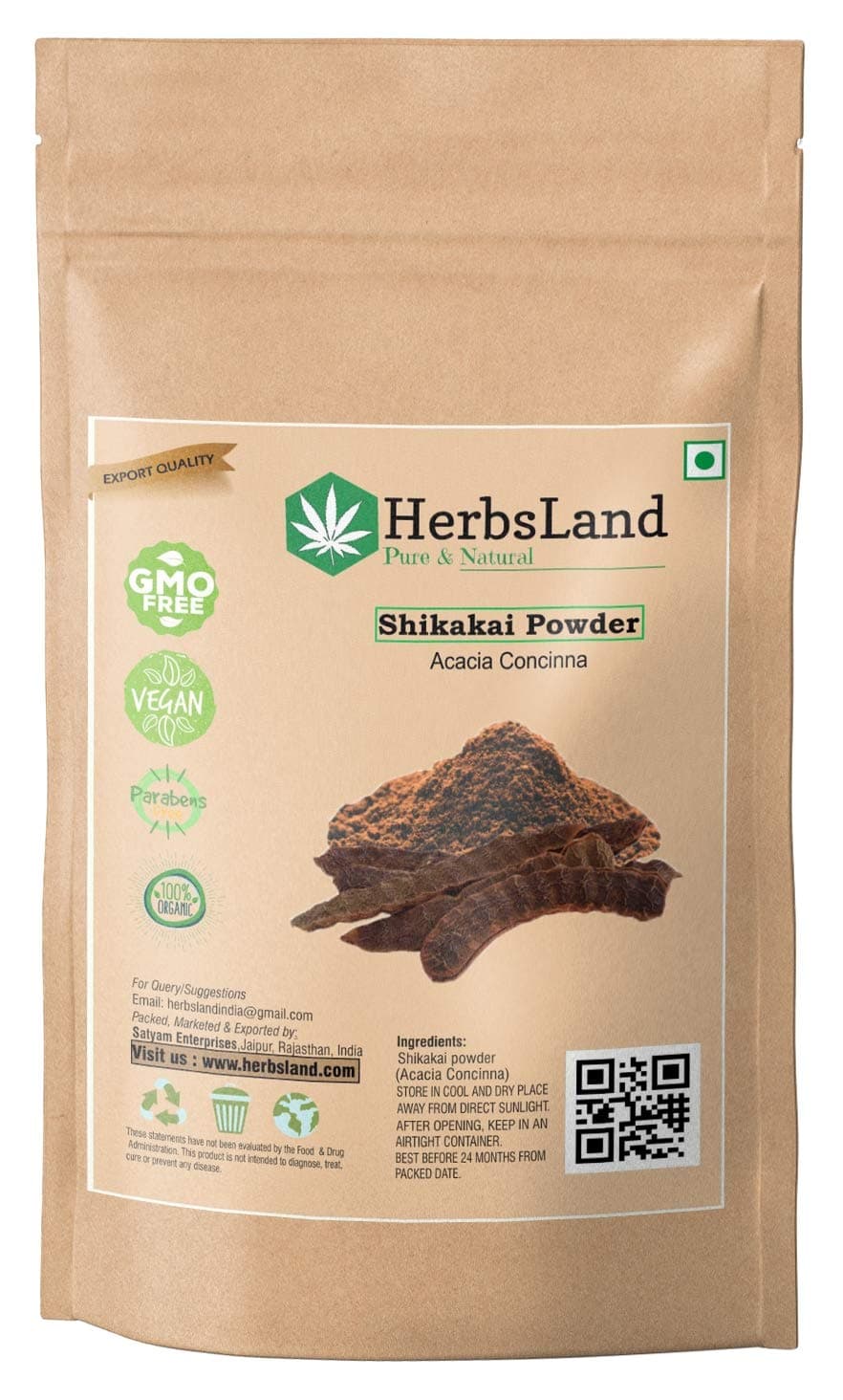 HerbsLand® 100% Bio Organic Shikakai Powder/Acacia Concinna Powder for Hair treatment | Skin Care | Hair Pack | Shiny Hair with Anti-Dandruff Treatment | Natural and Double Filtered (100 gm)