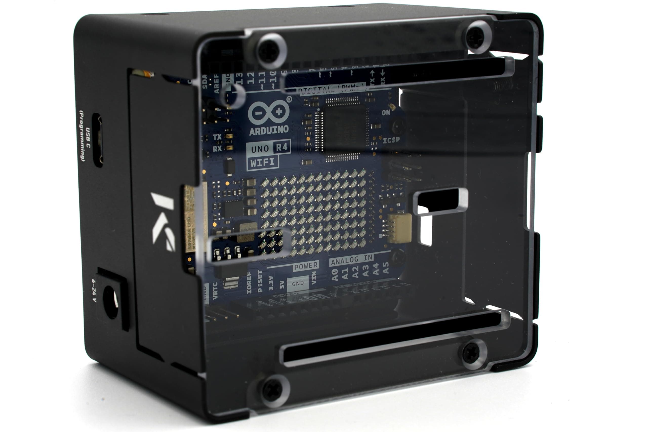 KKSB Cases Arduino UNO R4 Project | Compatible with UNO R4 Minima and UNO R4 WiFi | Space for Ethernet HAT | Transparent Cover | Durable Aluminium with Steel Base