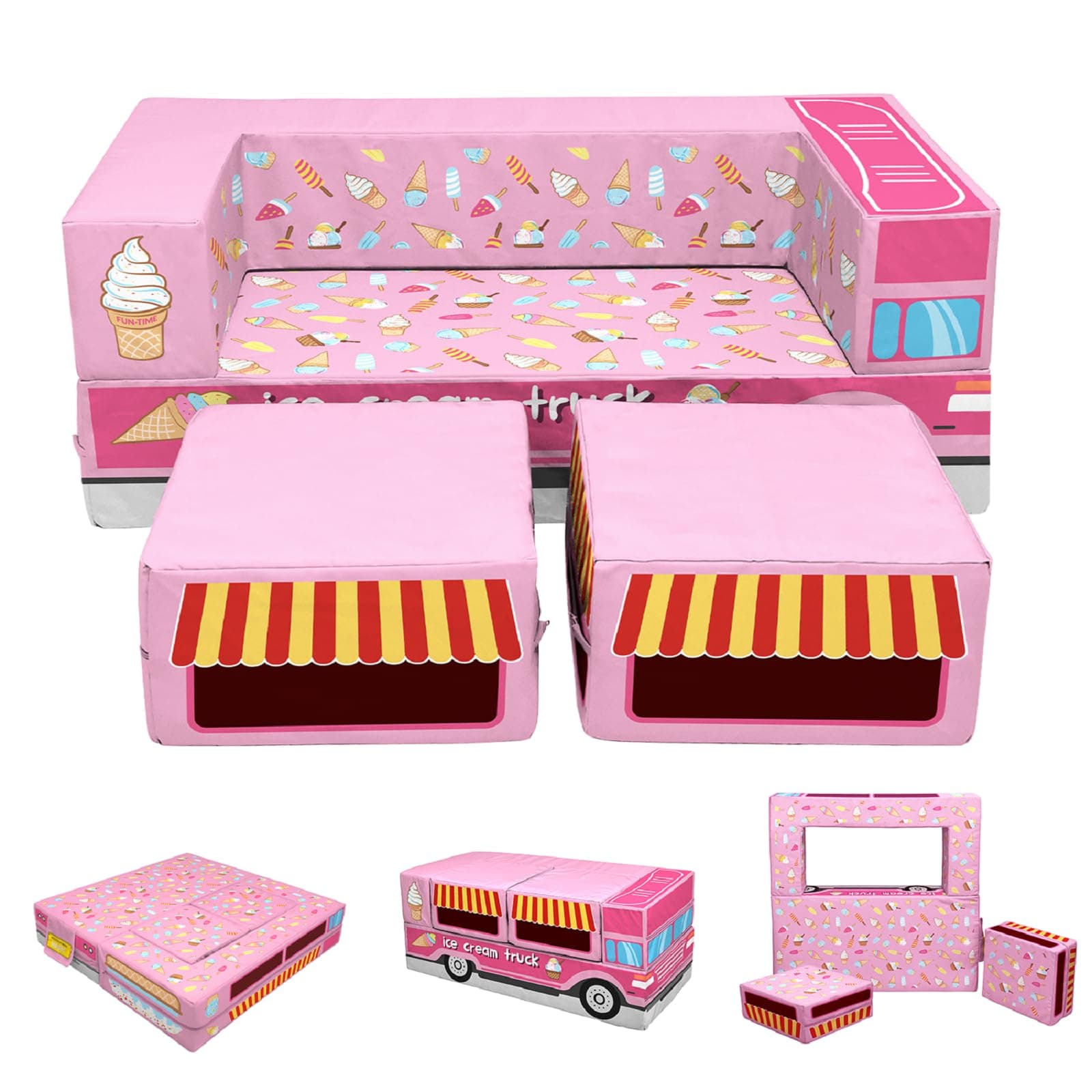 Kids Couch Sofa Toddler Modular Couch for Bedroom Playroom, Fold Out Couch Sofa Set for Imaginative Boy Girl, Convertible Toddler Couch with Washable Covers