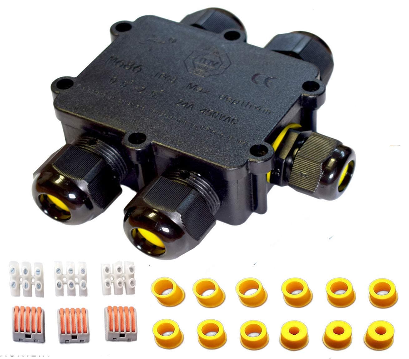 Sucre Auxiliary ® 24A 450V 5 Way IP68 Waterproof Electrical Cable Wire Connector Junction Box